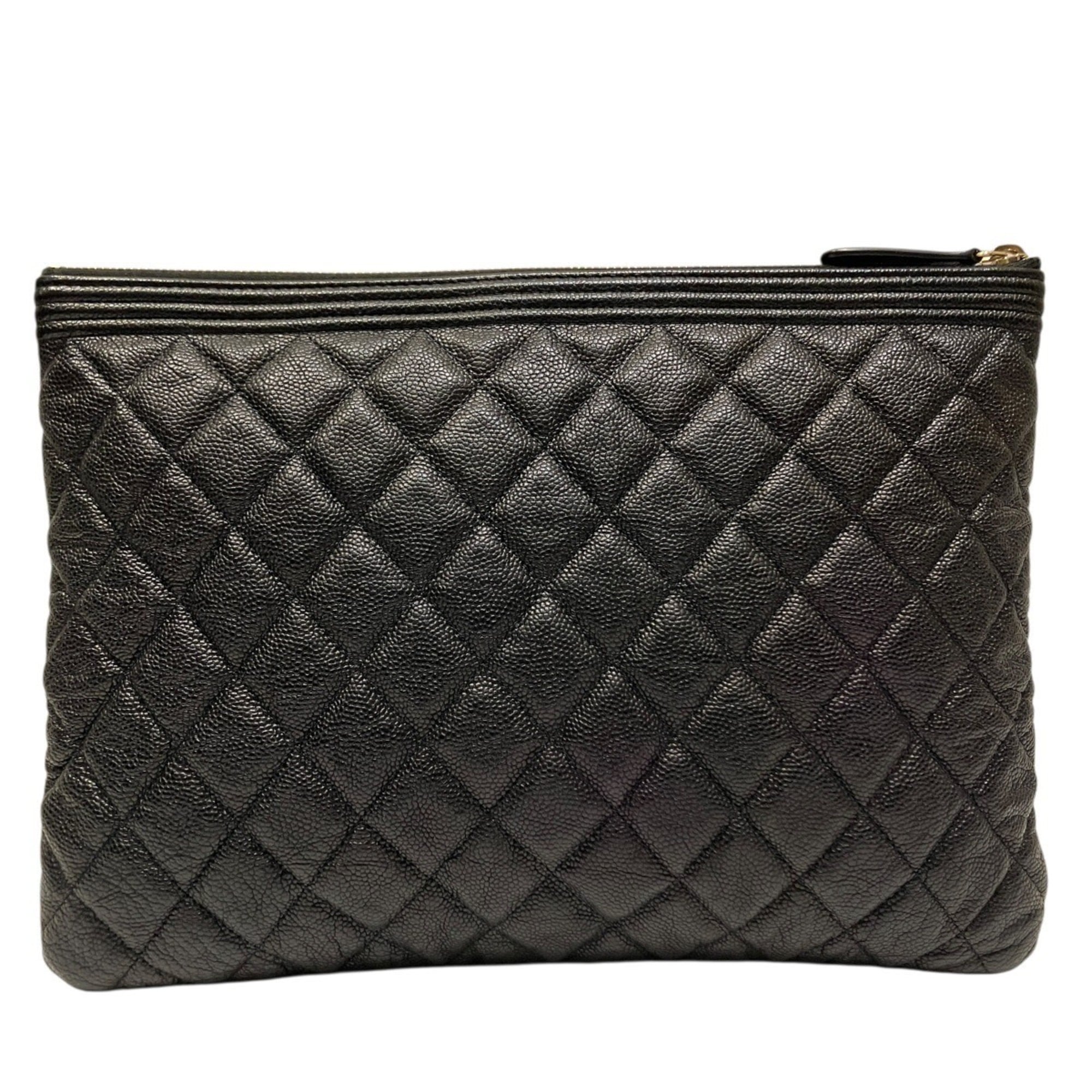 Chanel Boy Chanel Black Grained Calfskin Clutch Bag (Pre-Owned)