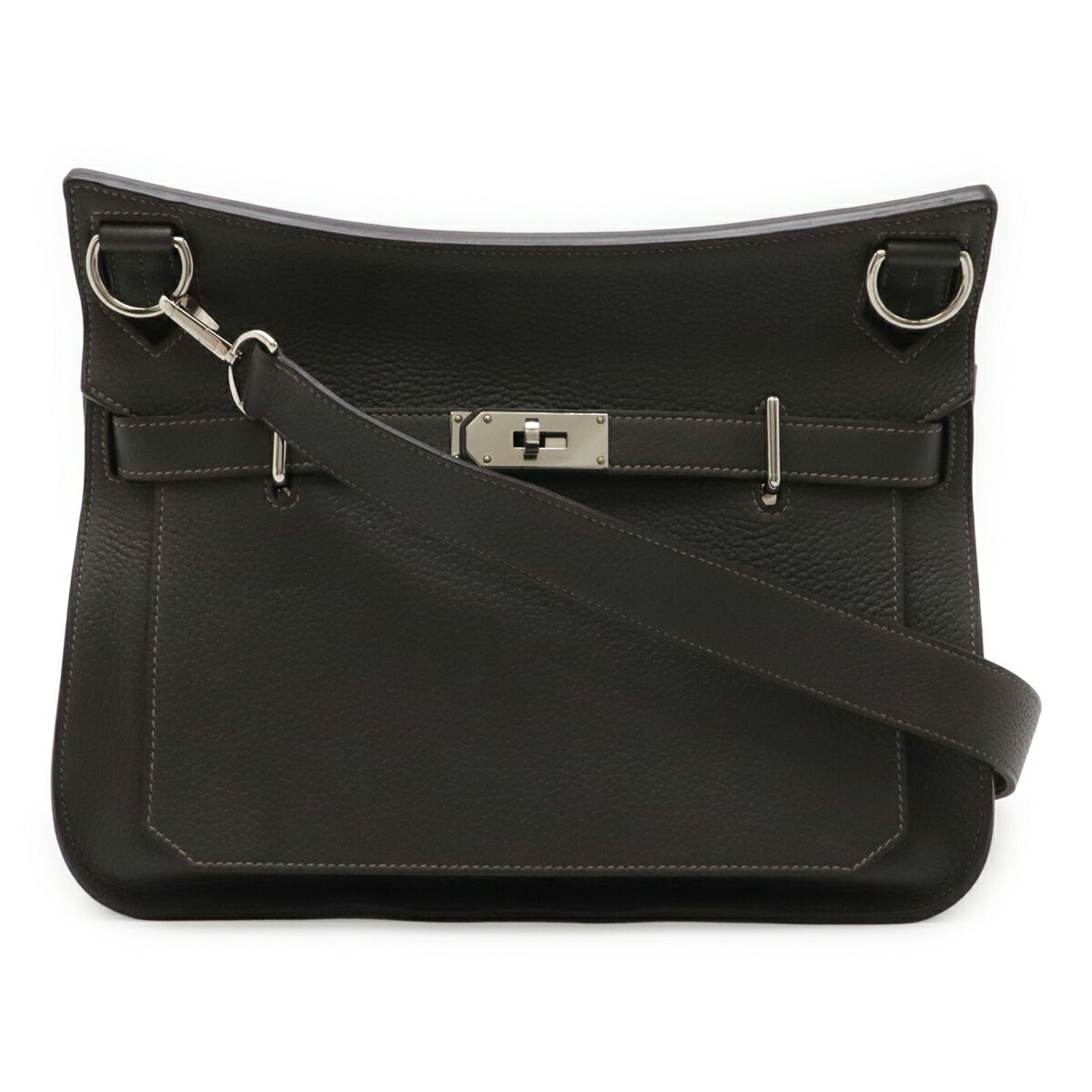 Hermes Gray Leather Handbag Shoulder Bag (Pre-Owned)