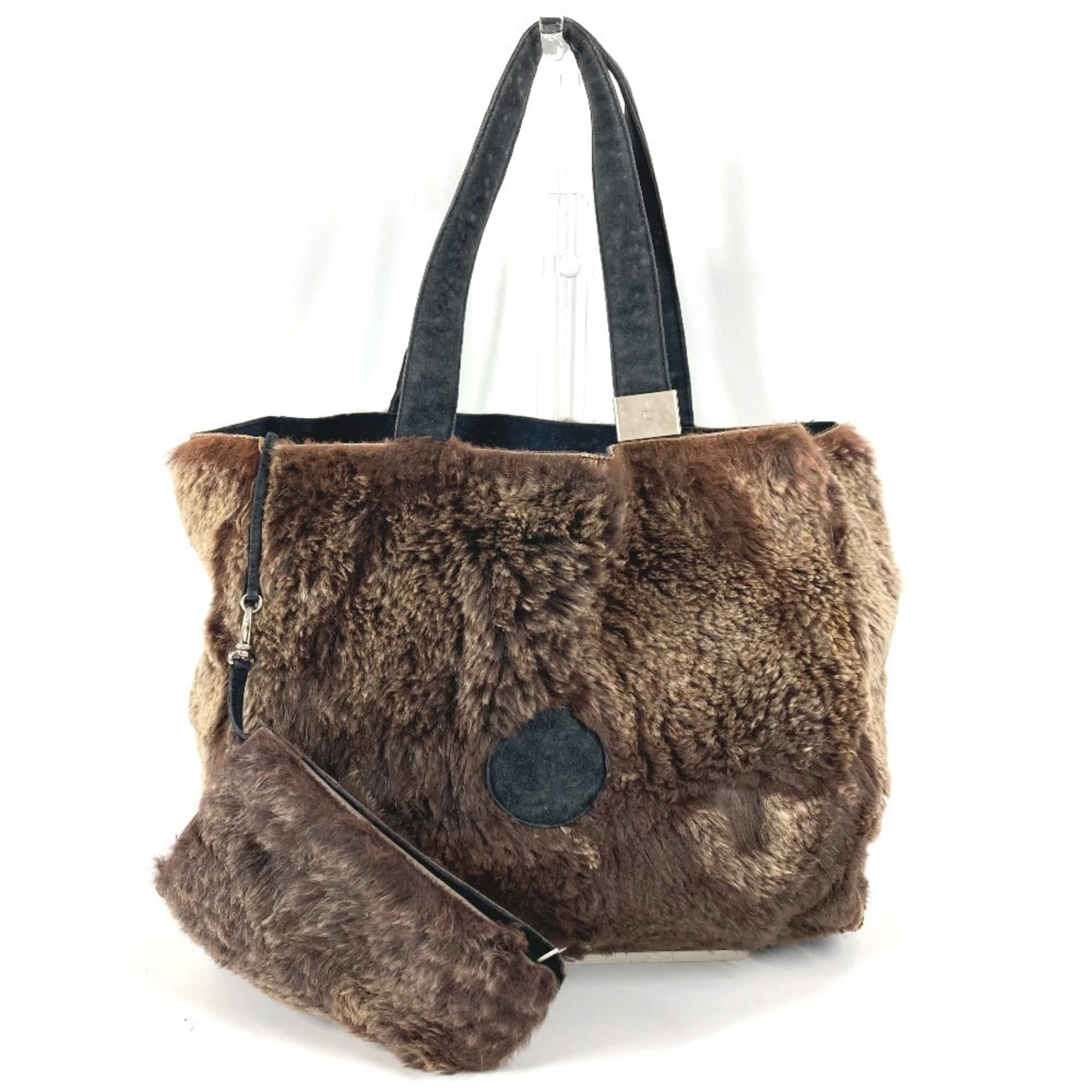 Chanel Black Brown Fur Shoulder Bag Tote Bag (Pre-Owned)