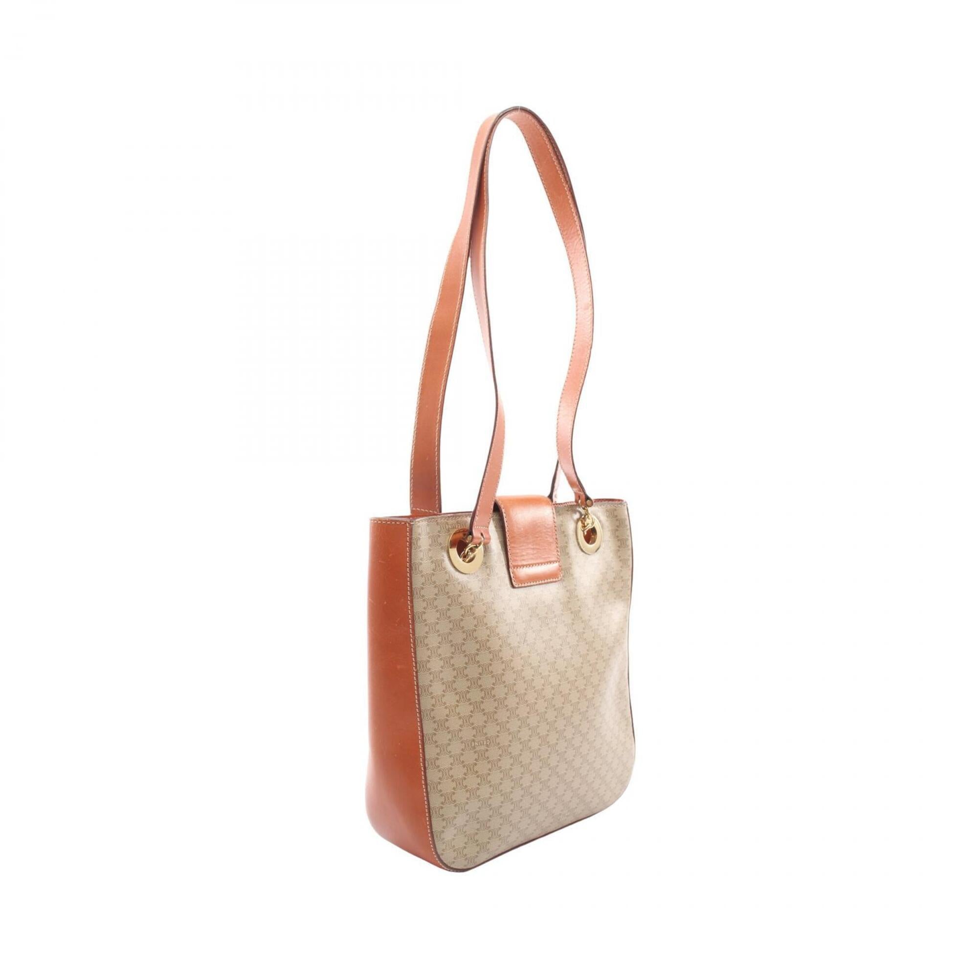 Celine Beige Brown Coated Canvas Leather Handbag Tote Bag (Pre-Owned)