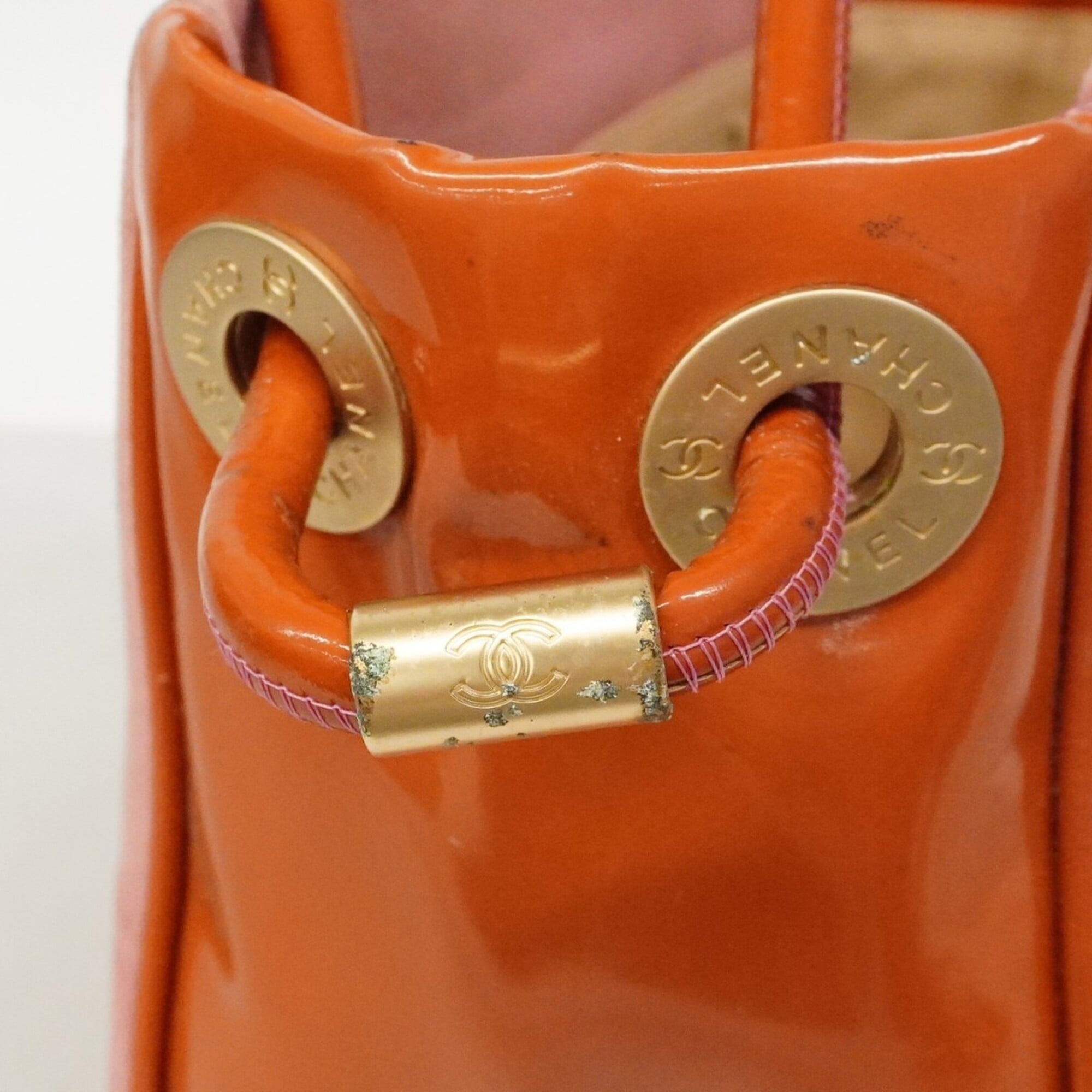Chanel Orange Pink Suede Patent Leather Tote Bag (Pre-Owned)