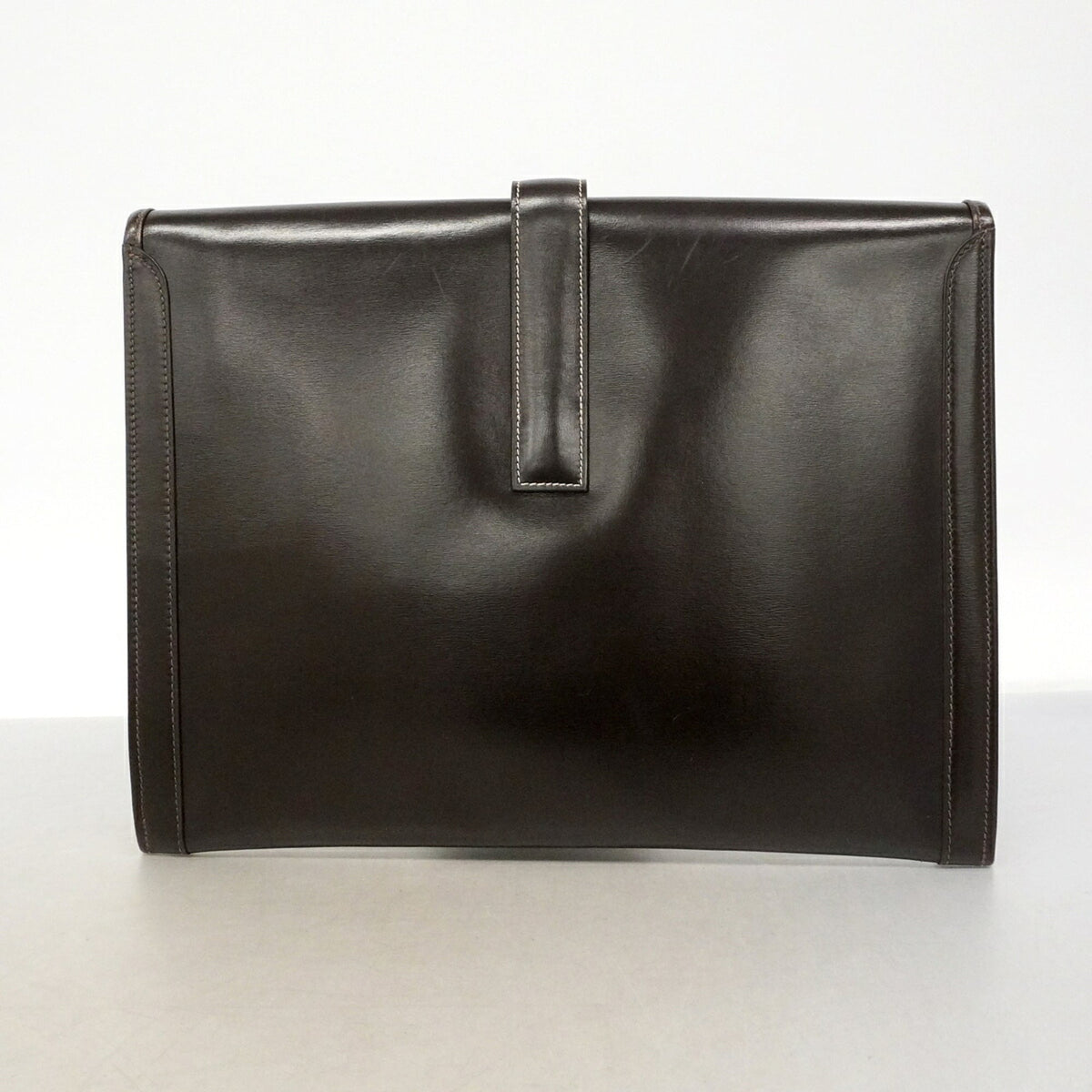Hermes Dark Brown Box Calf Leather Clutch Bag (Pre-Owned)