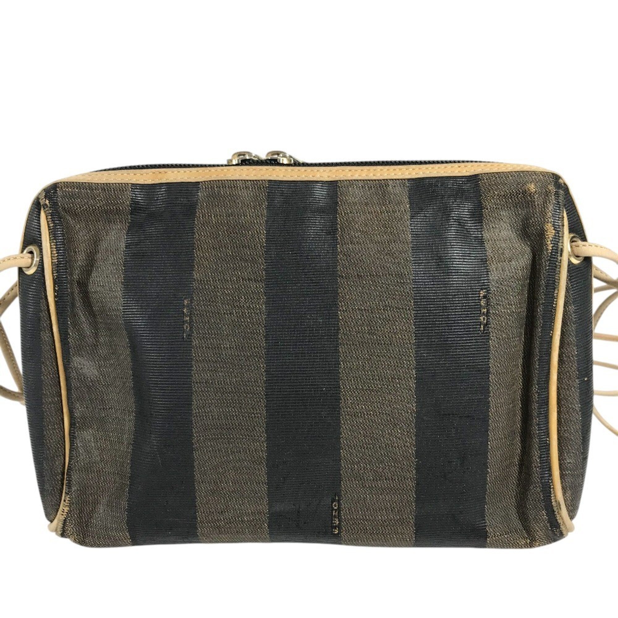 Fendi Pequin Brown Khaki Leather Canvas Shoulder Bag (Pre-Owned)