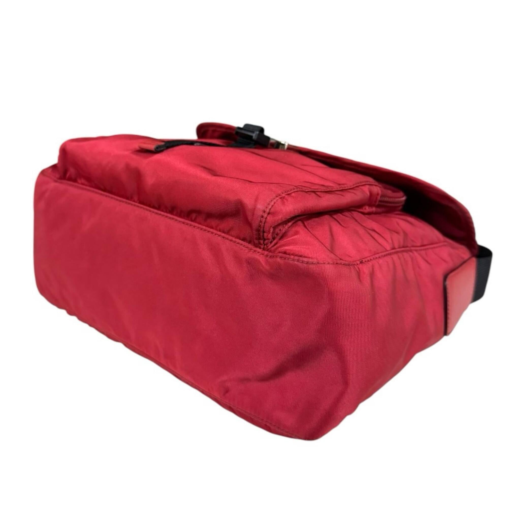 Prada Red Color Nylon Shoulder Bag (Pre-Owned)