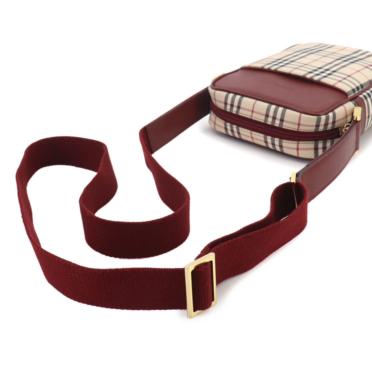 Burberry Beige Bordeaux Canvas Leather Shoulder Bag (Pre-Owned)