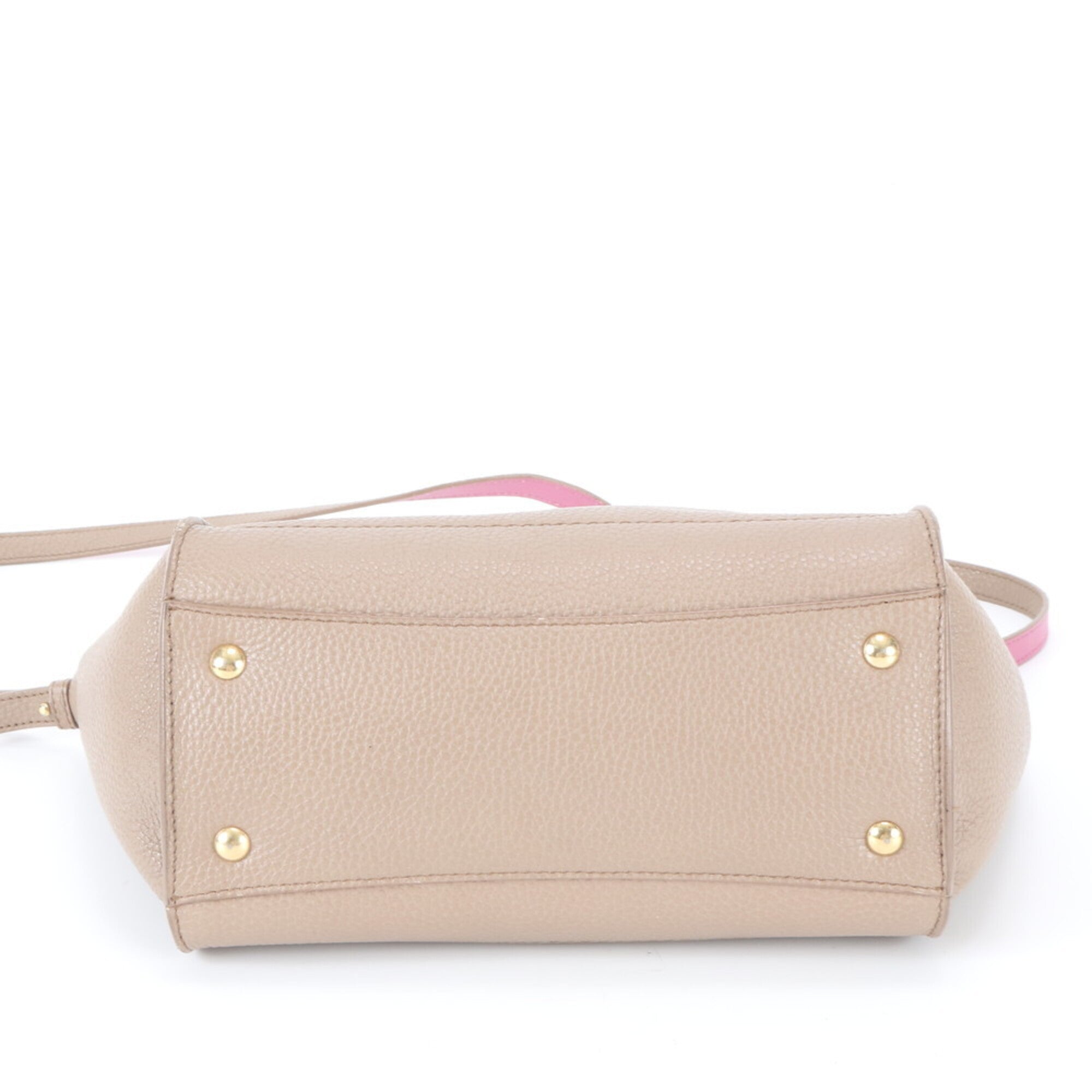 Salvatore Ferragamo Gancini Beige Leather Shoulder Bag Tote Bag (Pre-Owned)