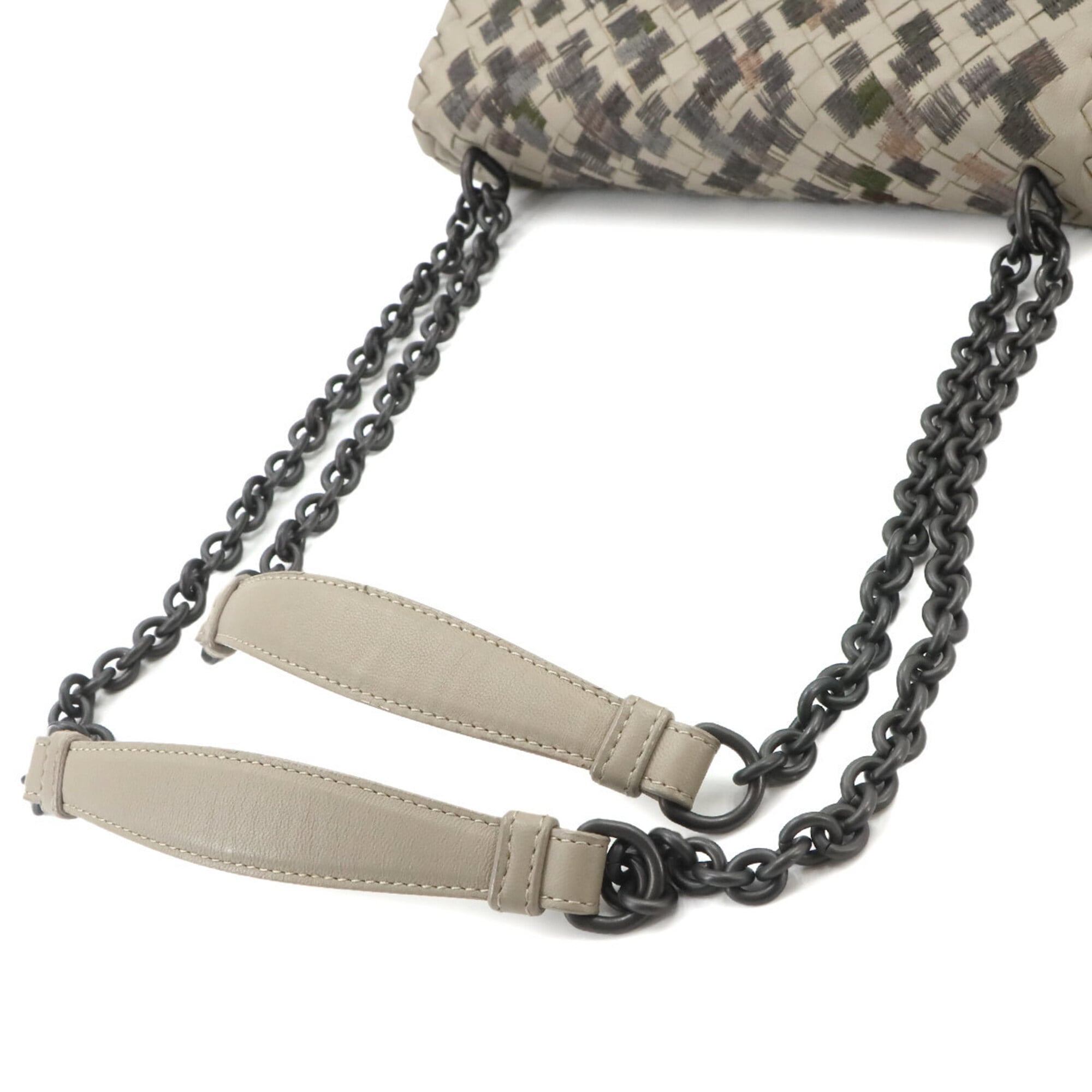 Bottega Veneta Beige Gray Leather Shoulder Bag (Pre-Owned)