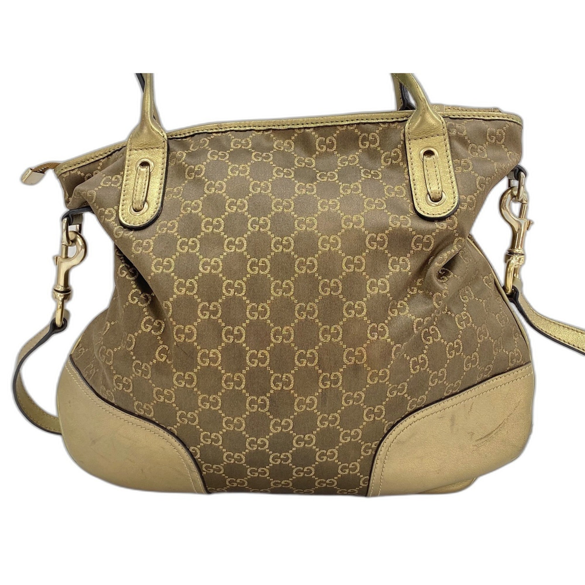 Gucci Brown Gold Nylon Tote Bag (Pre-Owned)