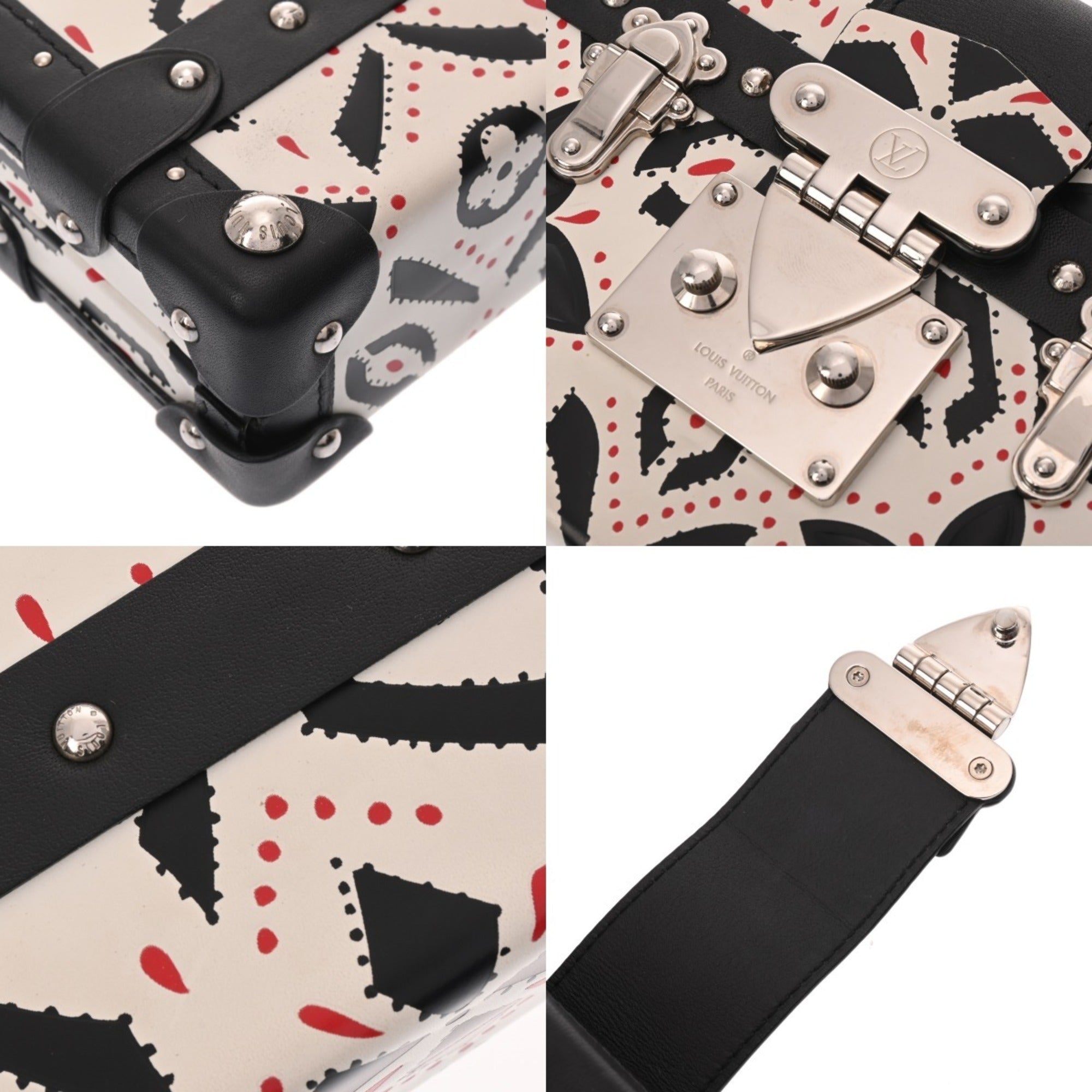 Louis Vuitton Black Red Color White Leather Shoulder Bag (Pre-Owned)