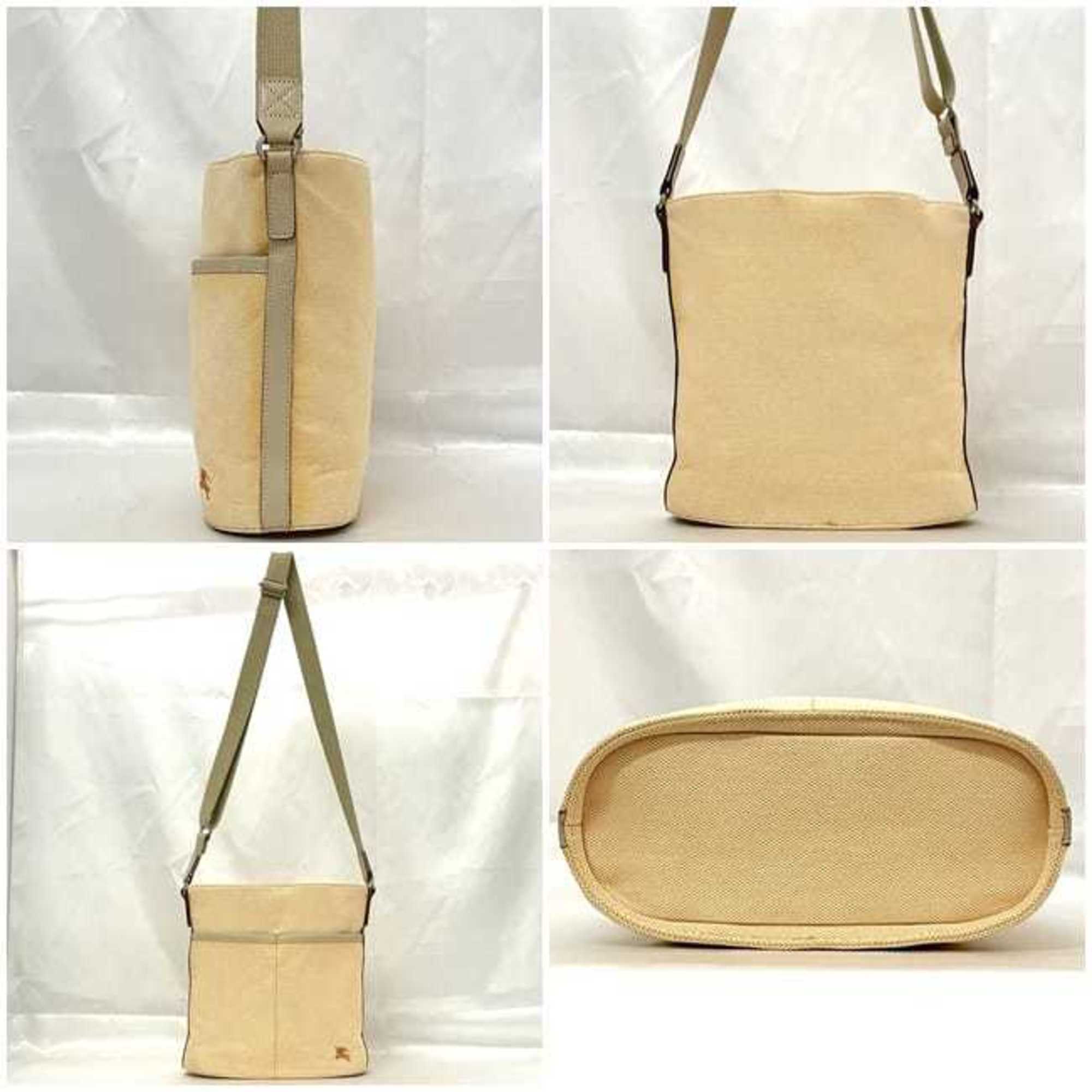 Burberry Beige Orange Canvas Shoulder Bag (Pre-Owned)