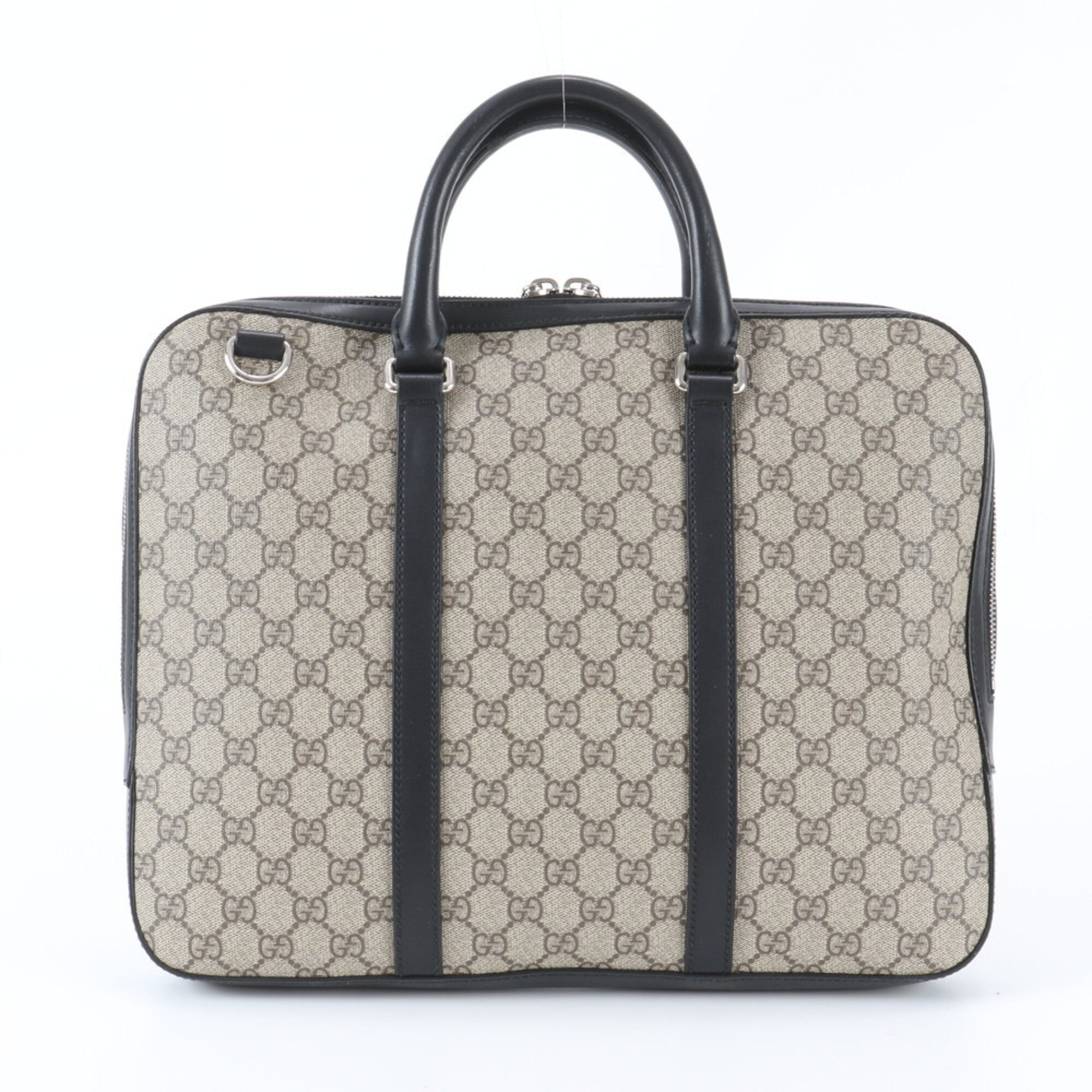 Gucci Beige Black Leather Coated Canvas Handbag Tote Bag (Pre-Owned)