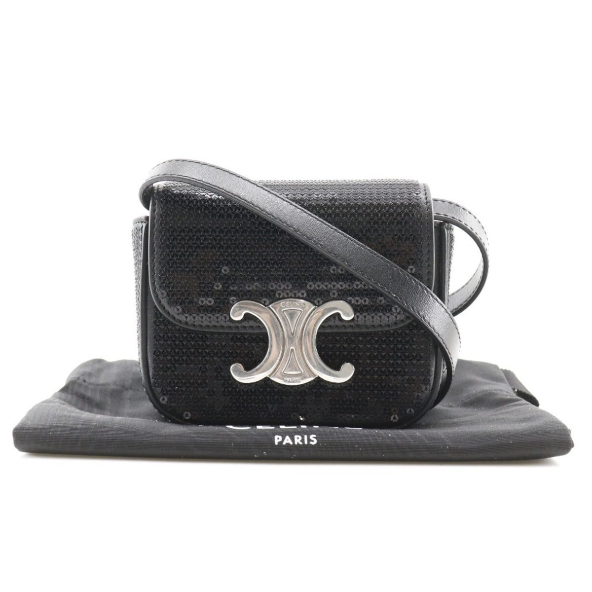 Celine Black Leather Spangles Shoulder Bag (Pre-Owned)