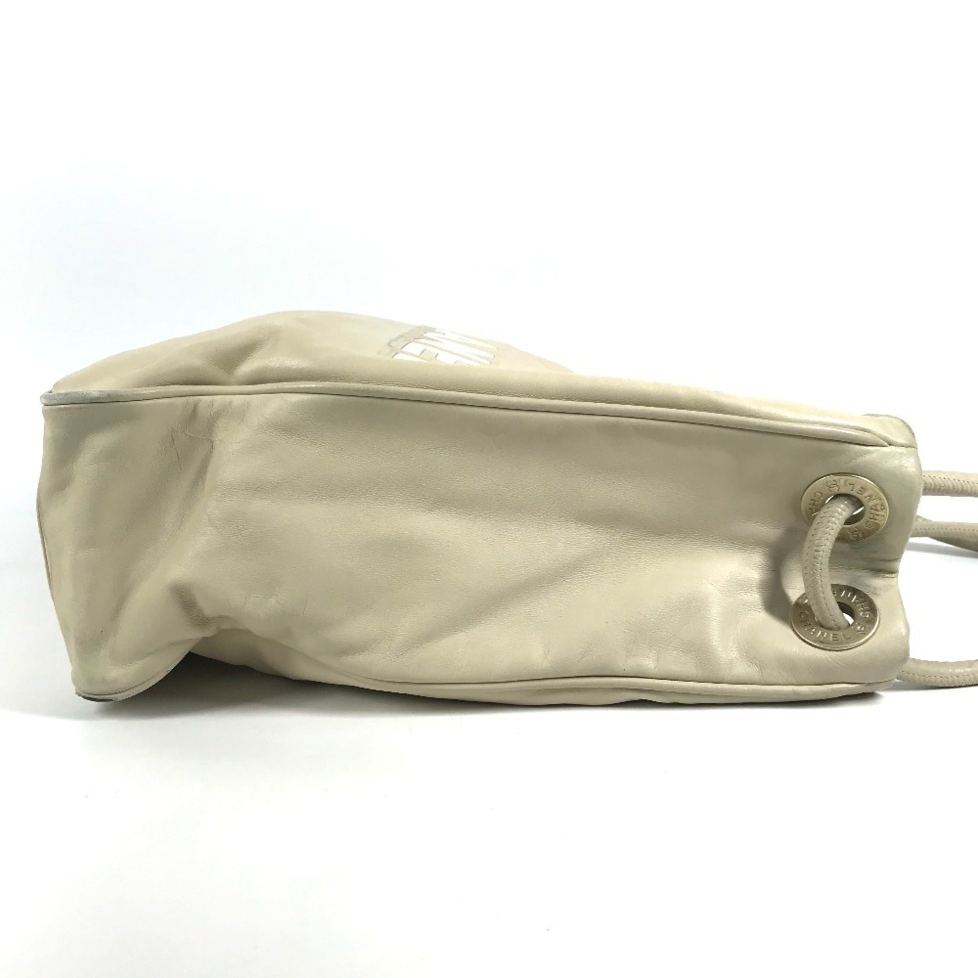 Chanel Beige White Leather Shoulder Bag Tote Bag (Pre-Owned)