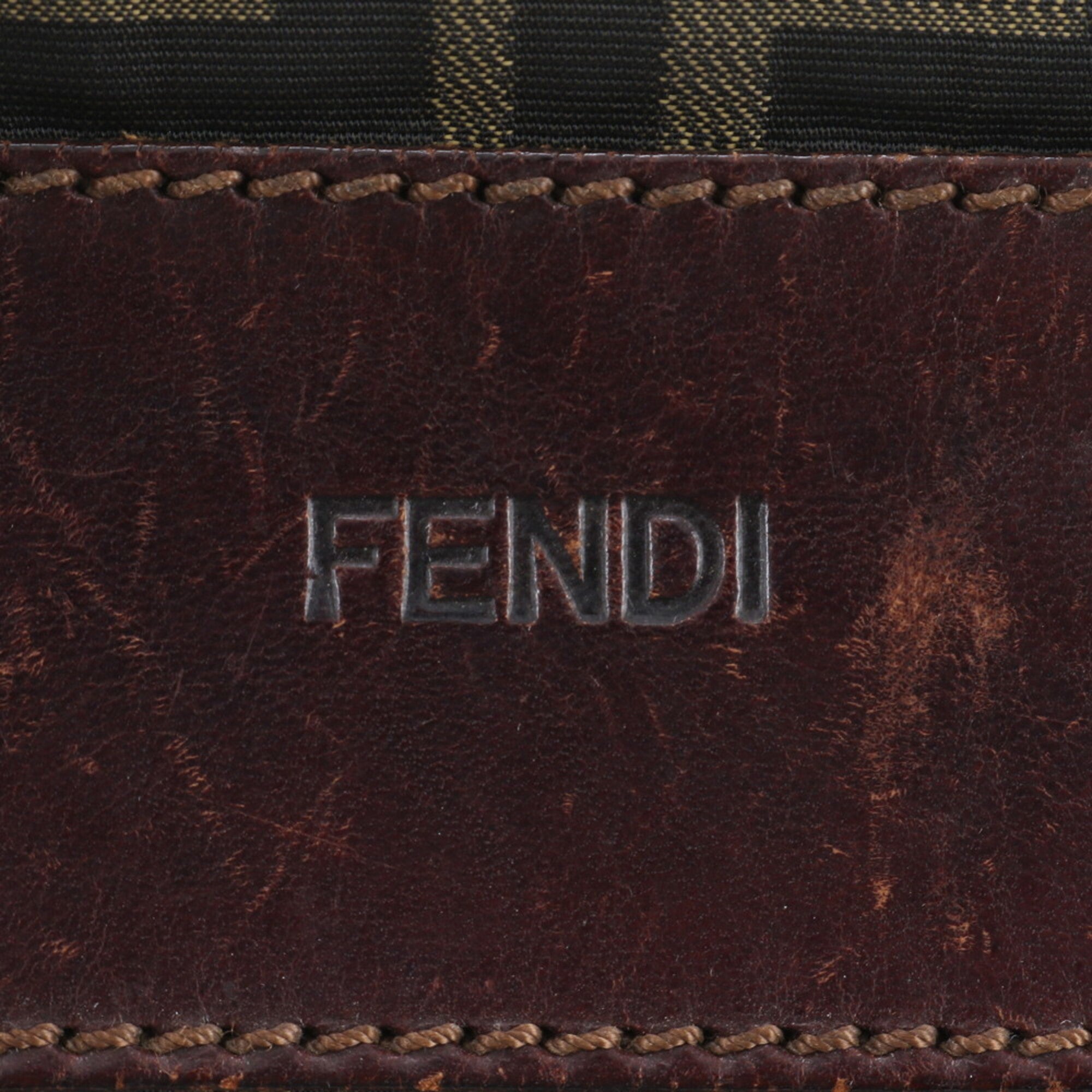 Fendi Zucca Brown Green Khaki Leather Nylon Handbag Tote Bag (Pre-Owned)