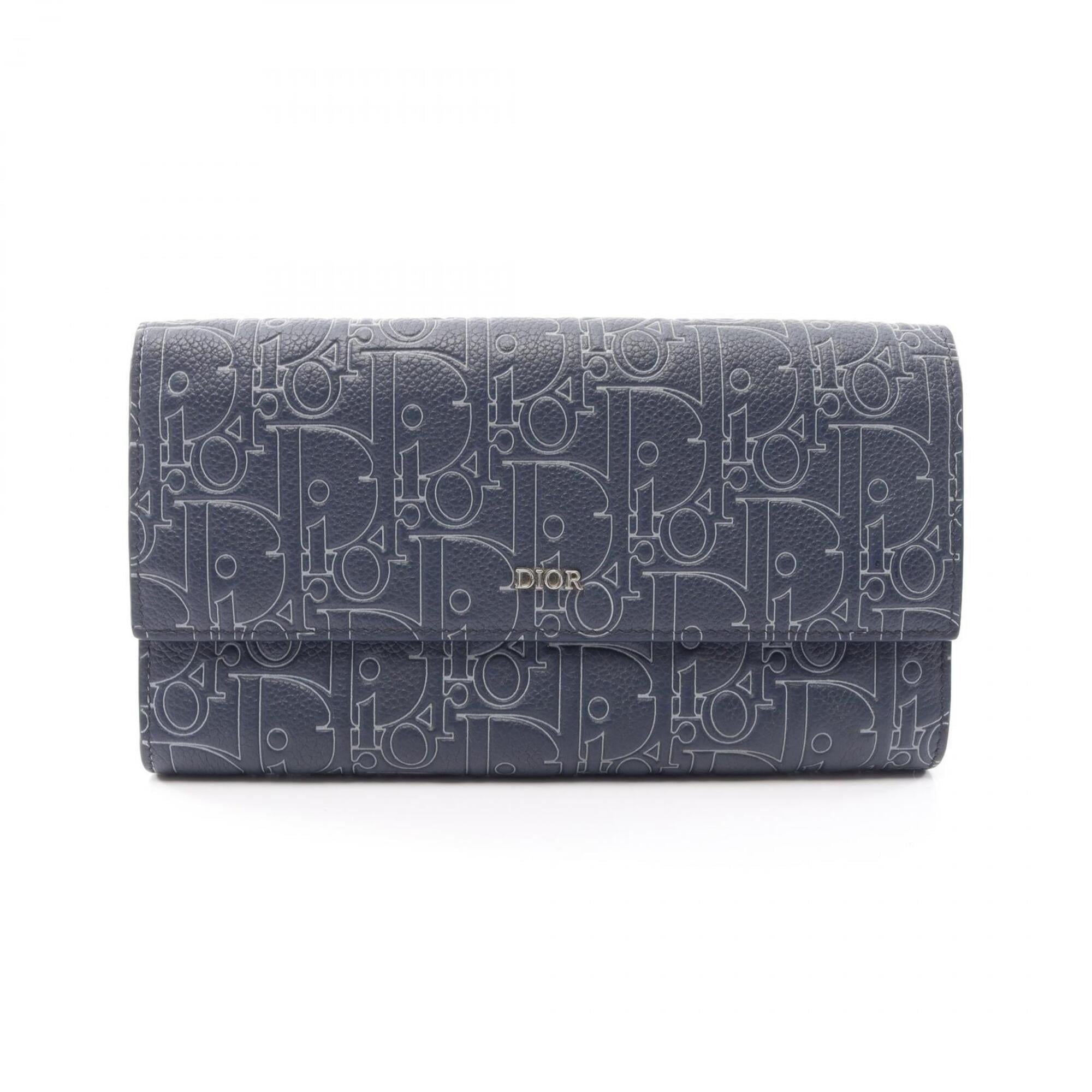 Christian Dior Navy Leather Long Wallet (Bi-Fold) (Pre-Owned)
