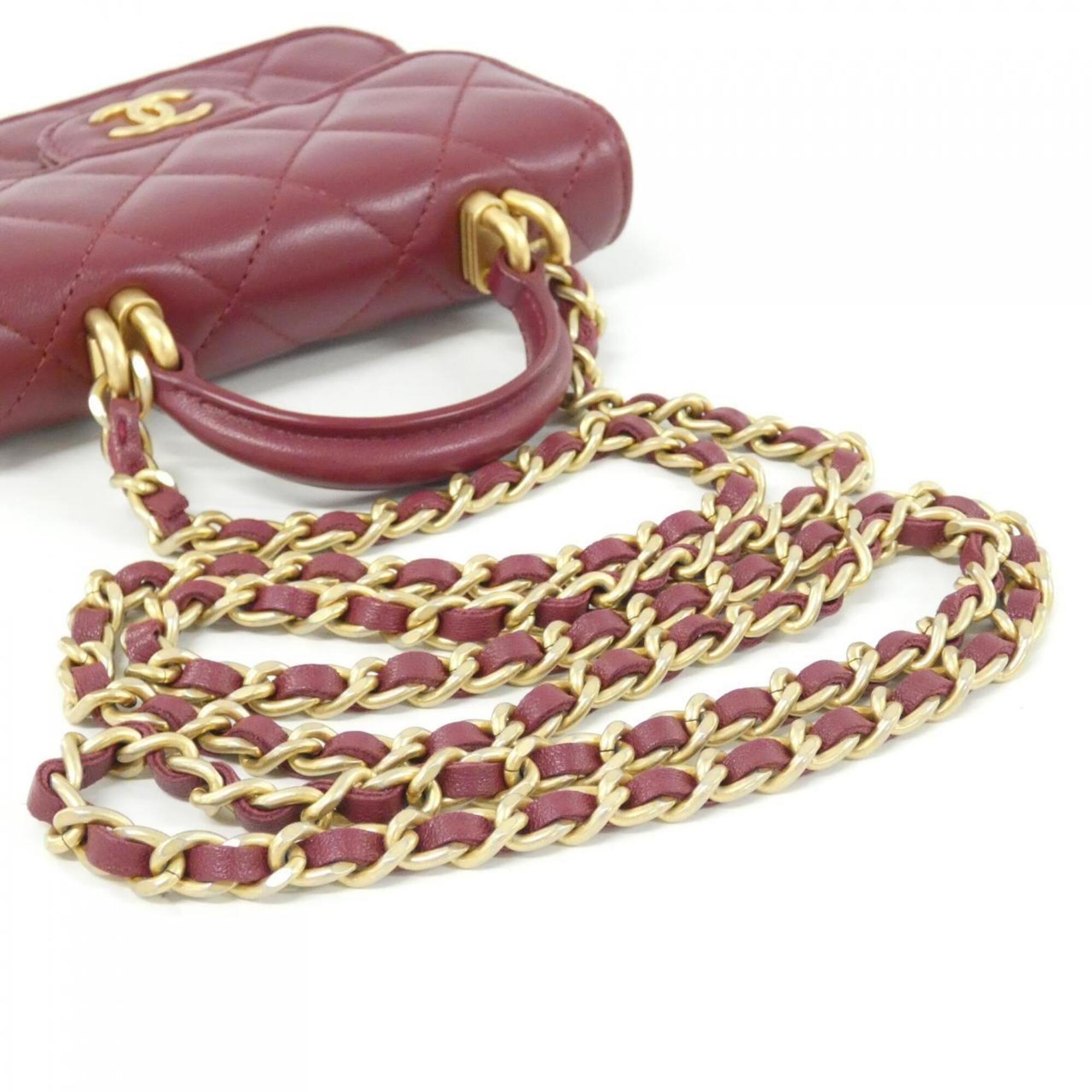 Chanel Bordeaux Leather Handbag Shoulder Bag (Pre-Owned)