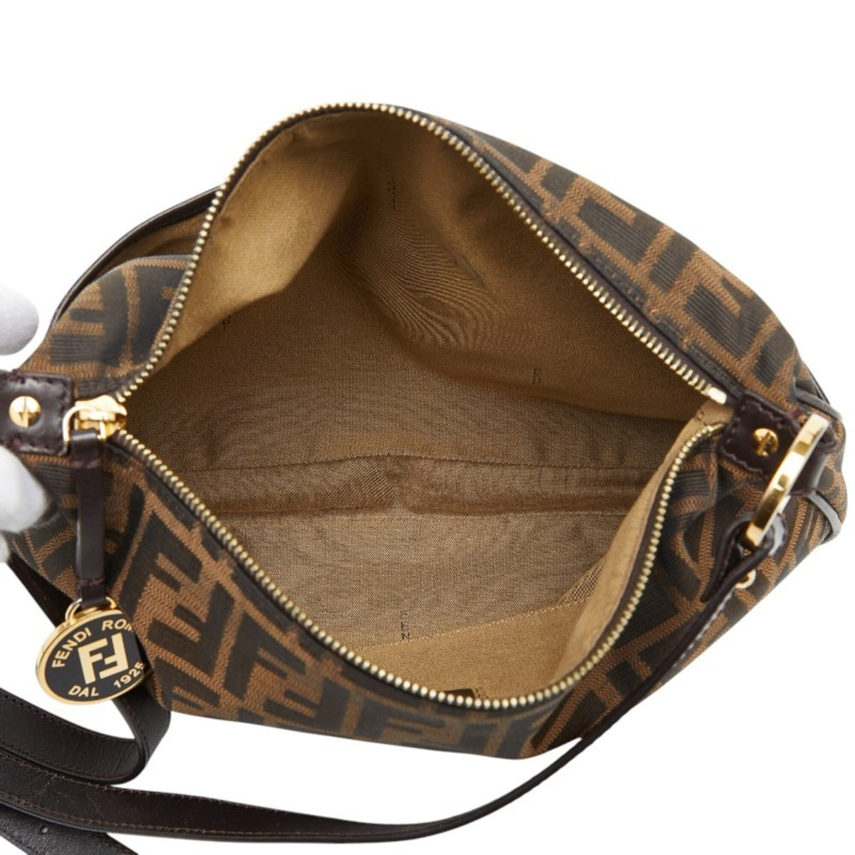 Fendi Zucca Brown Canvas Leather Shoulder Bag (Pre-Owned)