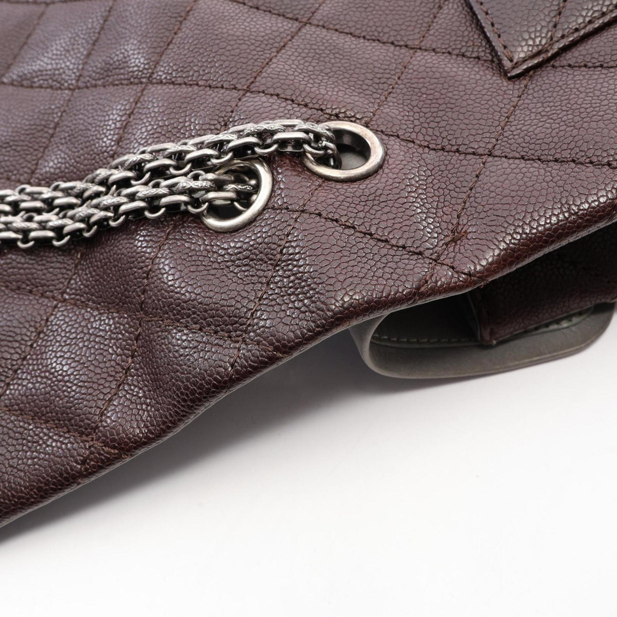 Chanel Bordeaux Gray Grained Calfskin Handbag Shoulder Bag (Pre-Owned)
