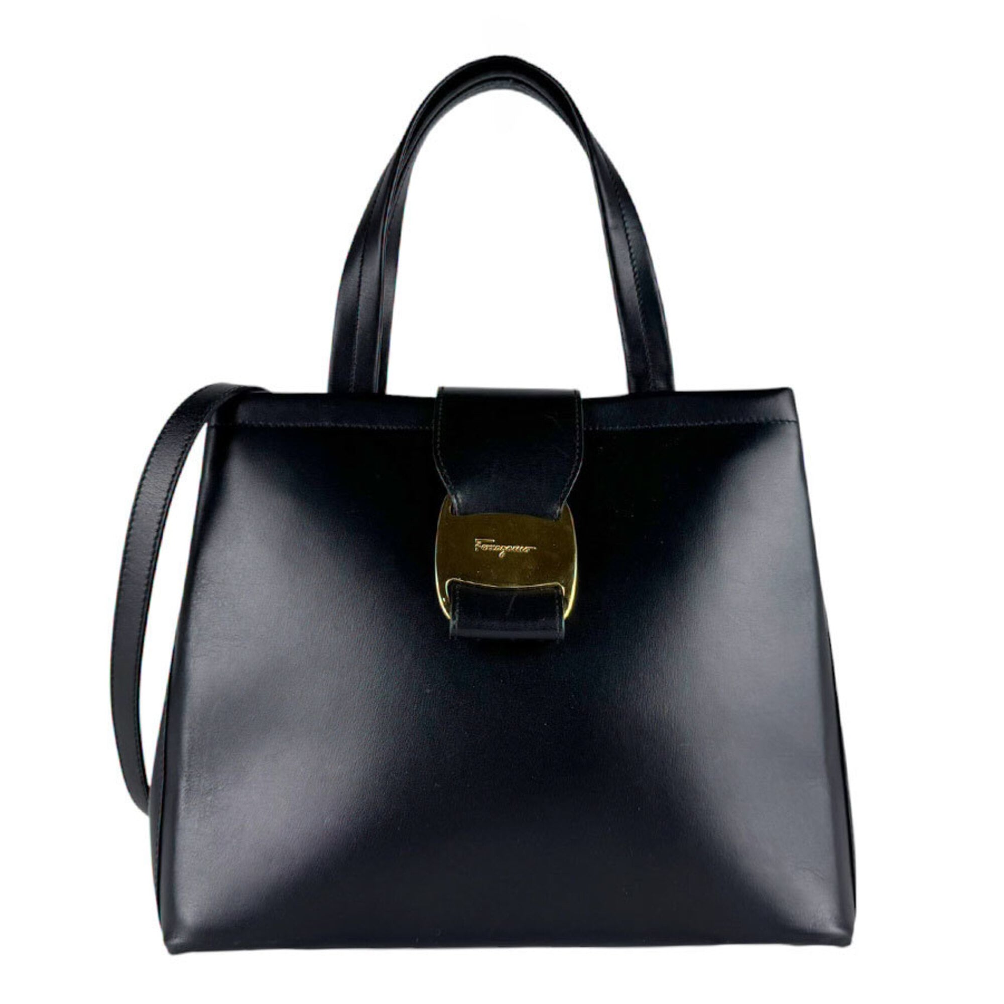 Salvatore Ferragamo Black Leather Handbag Shoulder Bag (Pre-Owned)