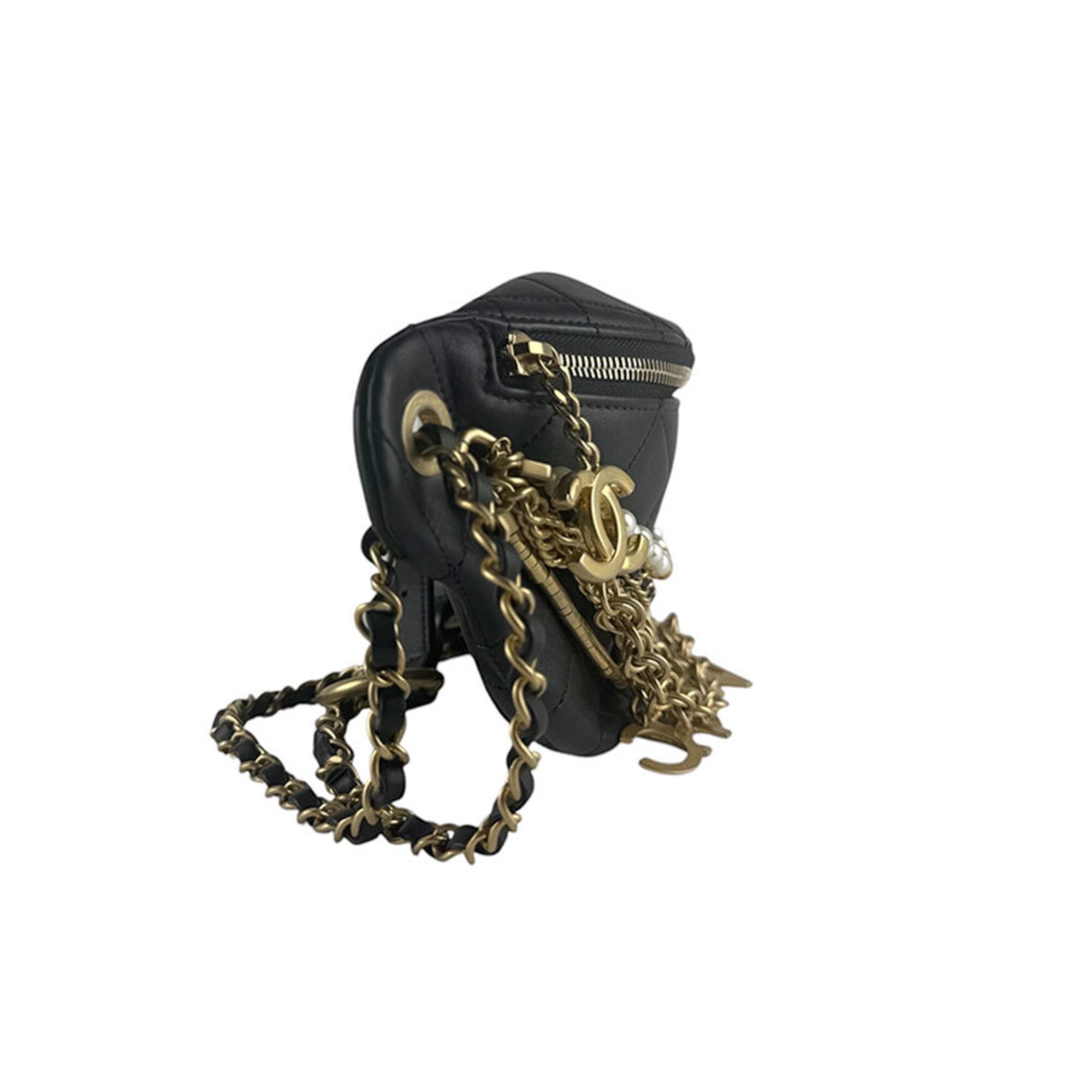 Chanel Black Gold Off-White Leather Fanny Pack Shoulder Bag (Pre-Owned)