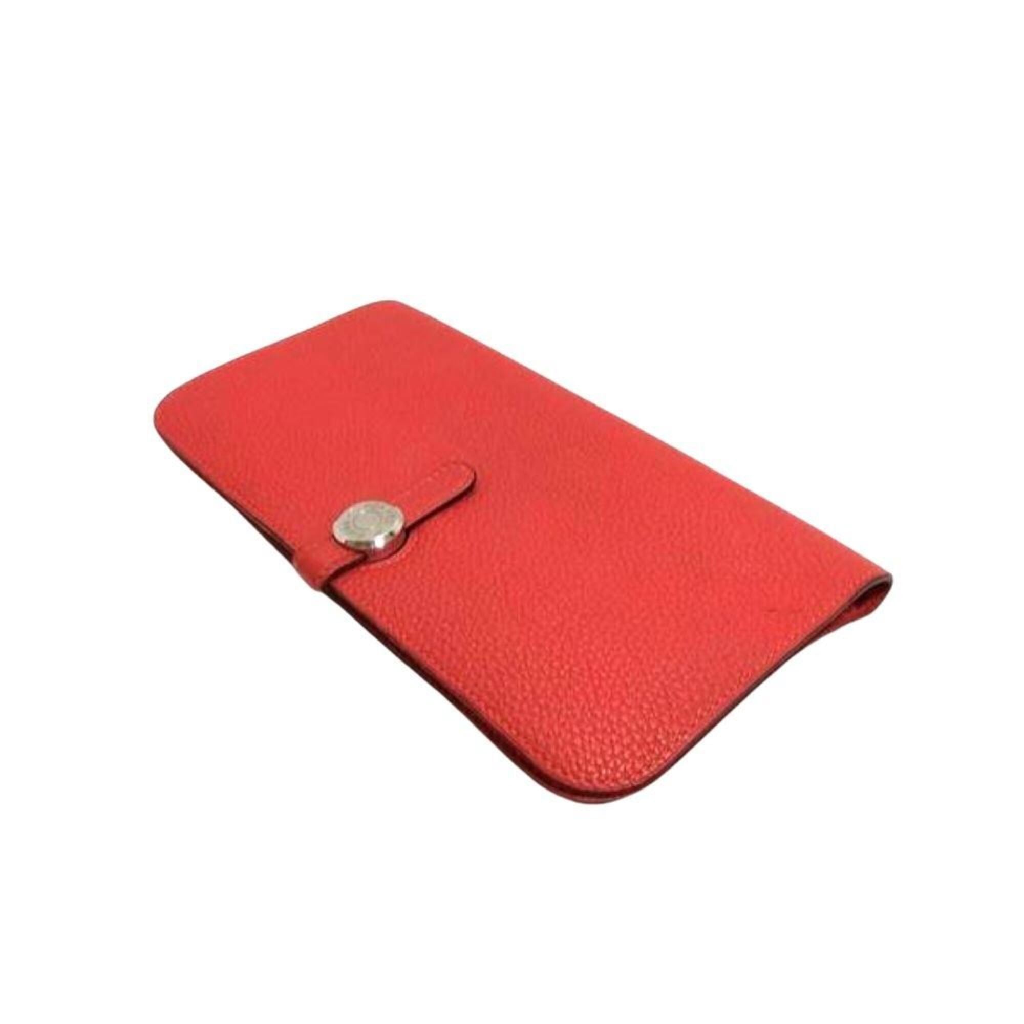 Hermes Red Color Vermilion Togo Leather Long Wallet (Bi-Fold) (Pre-Owned)
