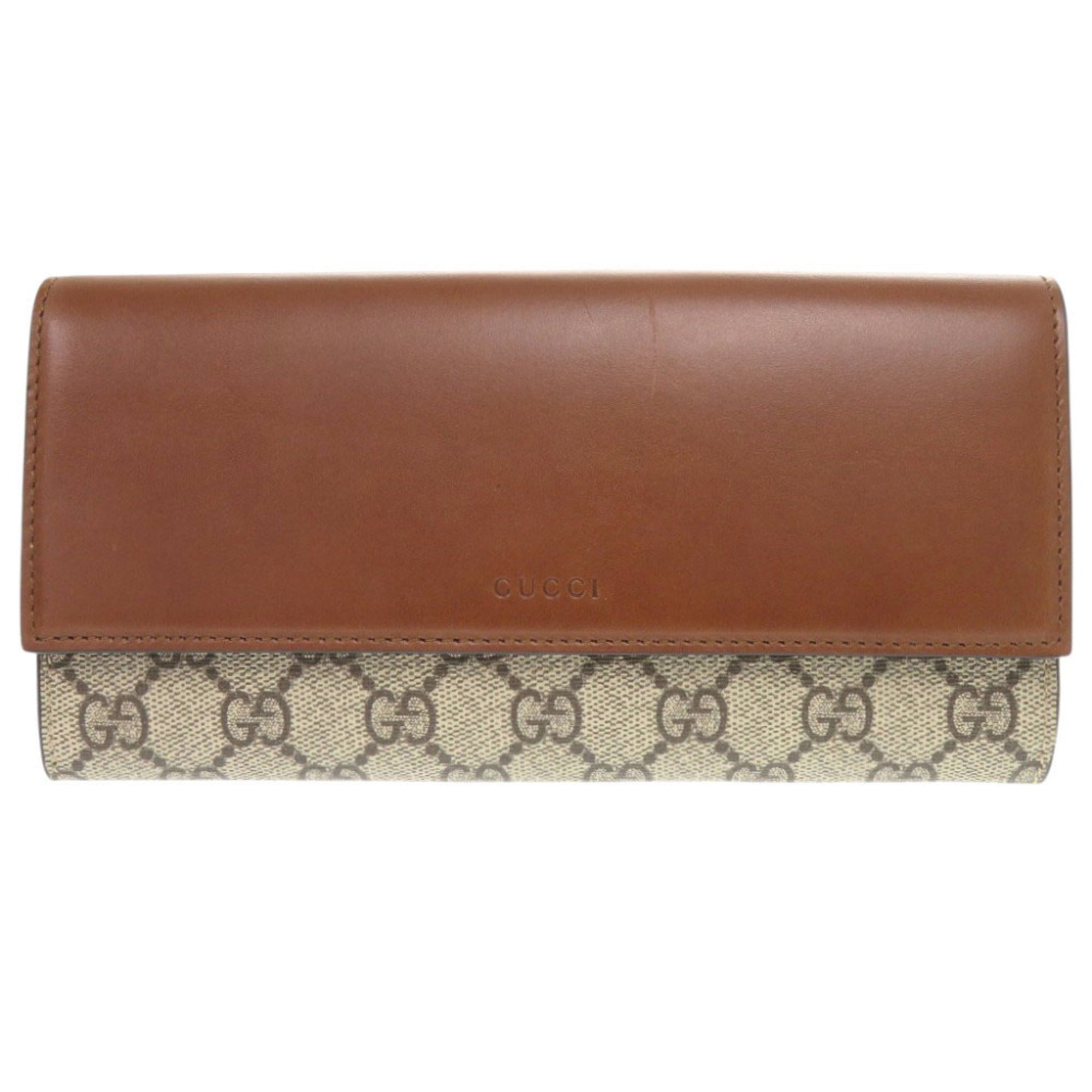 Gucci Beige Brown Gg Supreme Leather Long Wallet (Bi-Fold) (Pre-Owned)