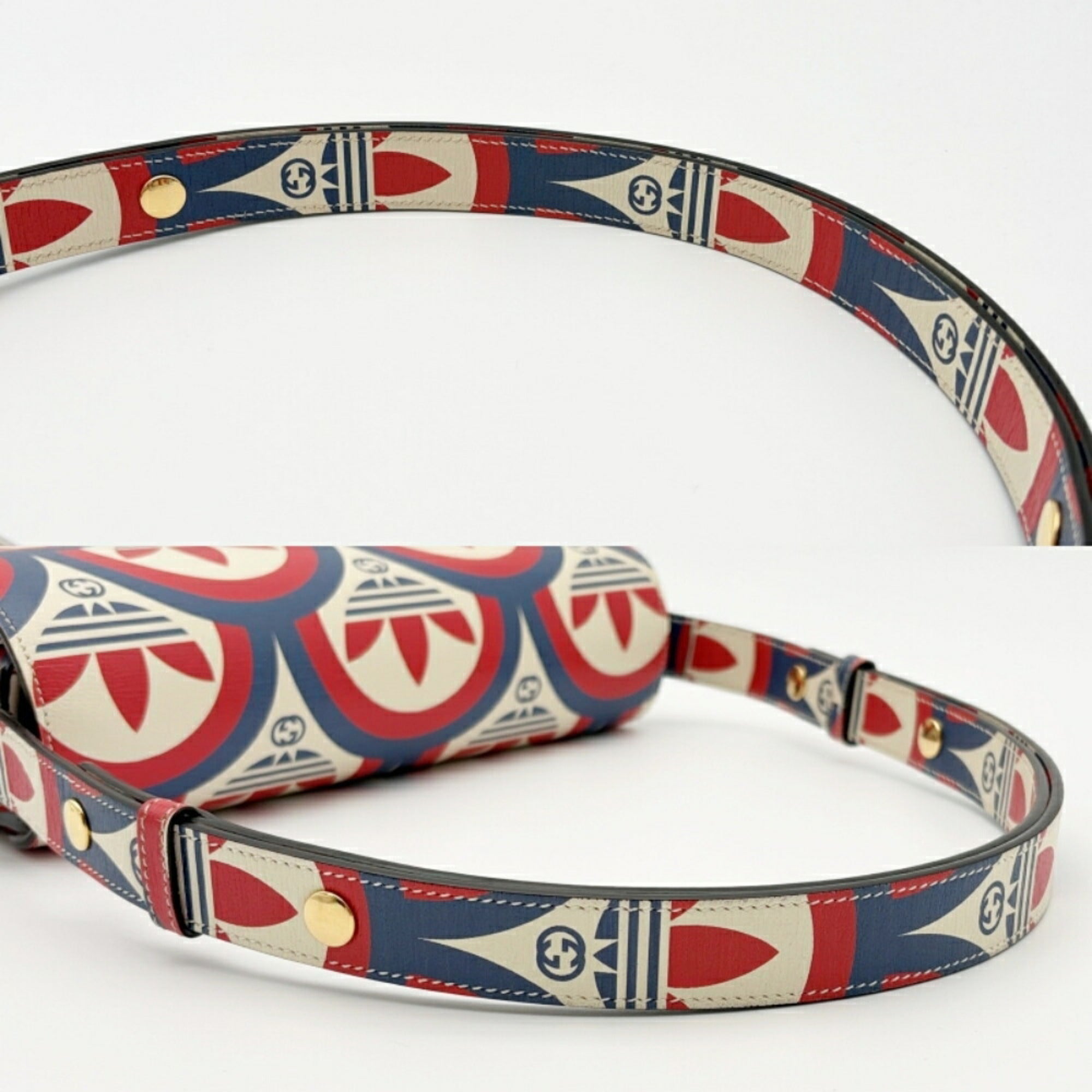 Gucci Horsebit Ivory Navy Red Color Leather Shoulder Bag (Pre-Owned)