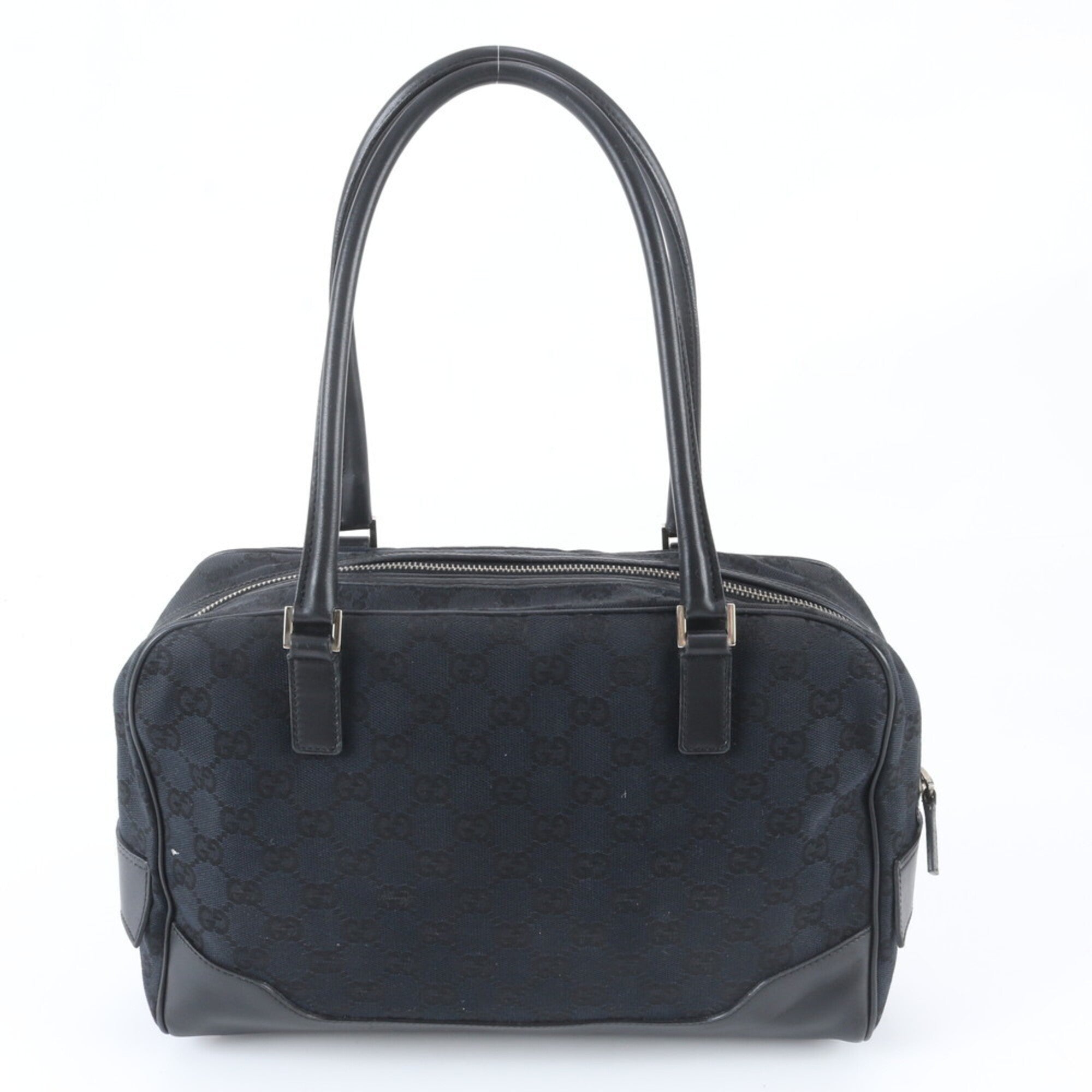 Gucci Black Leather Canvas Boston Bag Handbag Shoulder Bag Tote Bag (Pre-Owned)