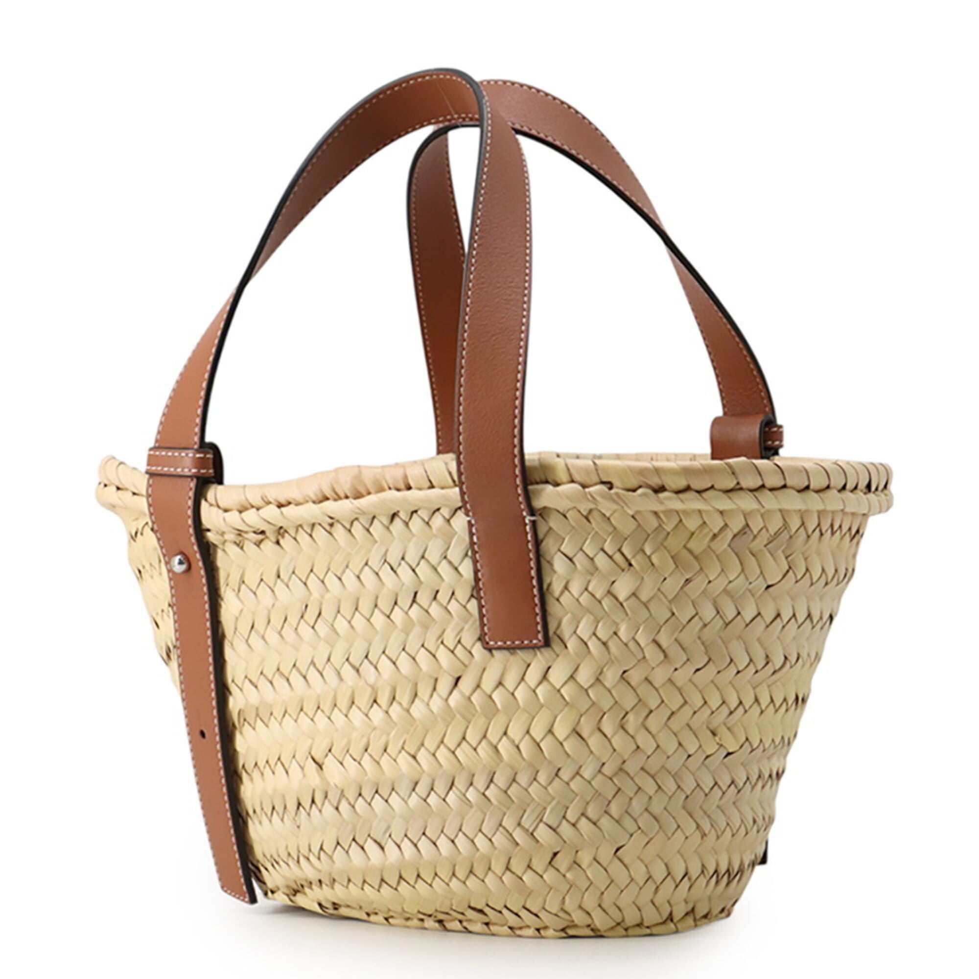 Loewe Brown Raffia Leather Basket Handbag (Pre-Owned)