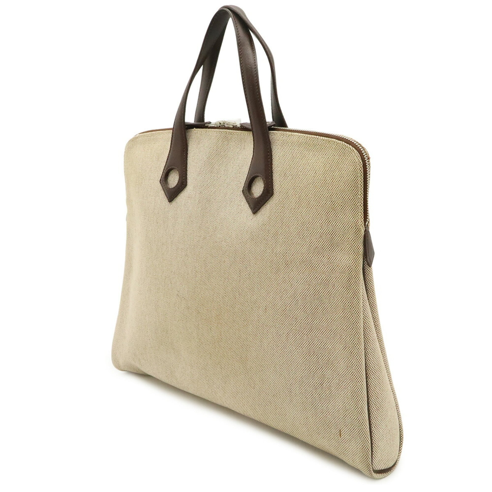 Hermes Brown Natural Canvas Leather Handbag Tote Bag (Pre-Owned)