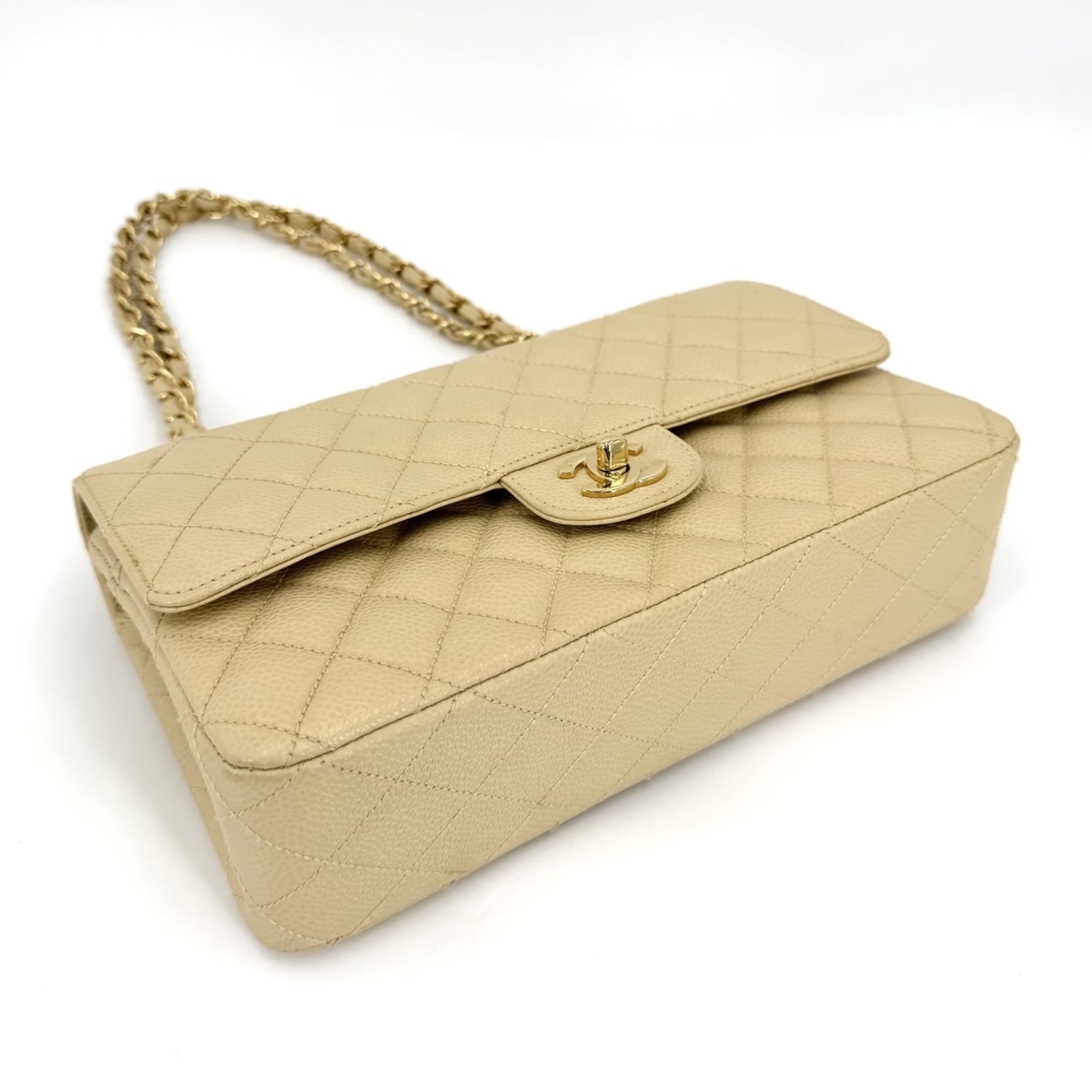 Chanel Beige Beige Gold Grained Calfskin Shoulder Bag (Pre-Owned)