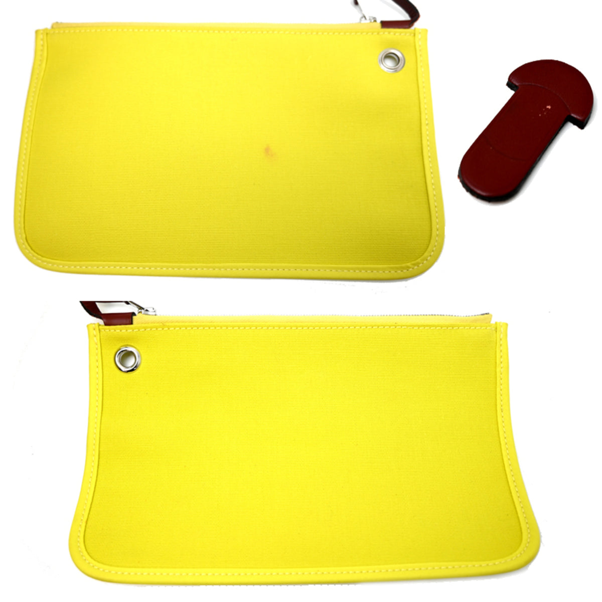 Hermes Yellow Toile Officier Leather Handbag (Pre-Owned)