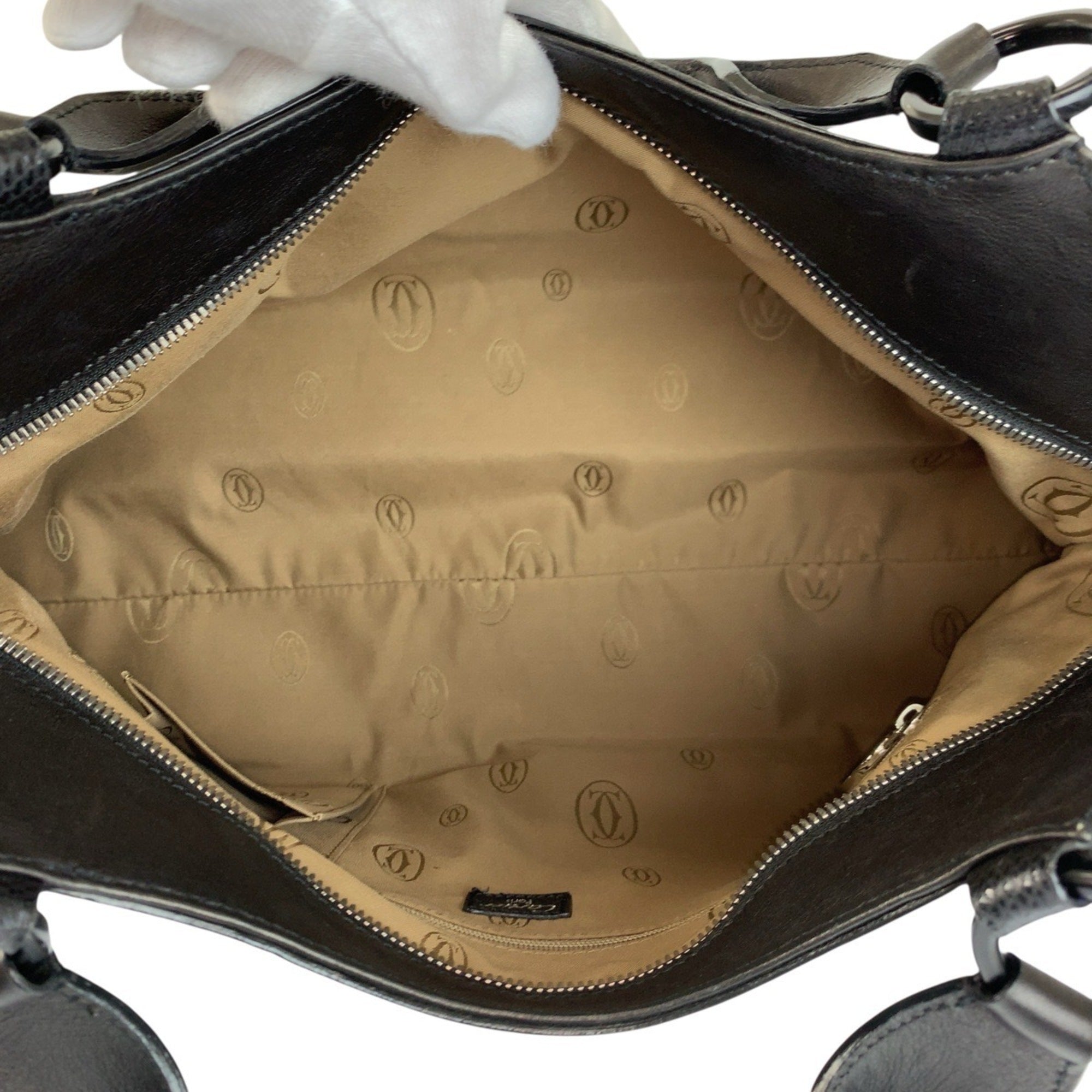 Cartier Black Leather Handbag Shoulder Bag Tote Bag (Pre-Owned)