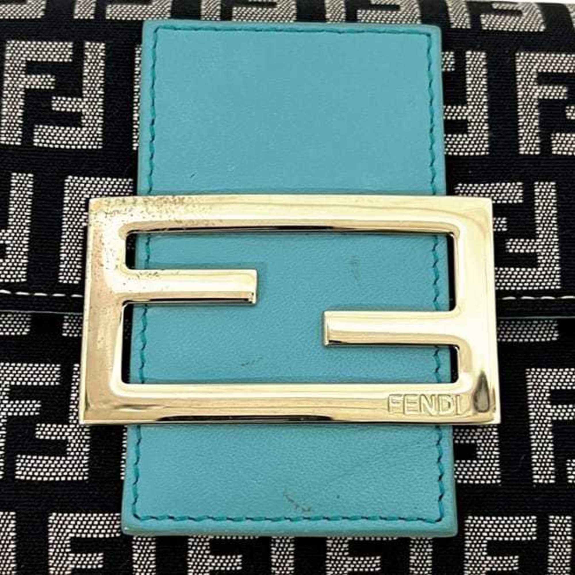 Fendi Zucchino Black Blue Canvas Leather Wallet (Tri-Fold) (Pre-Owned)
