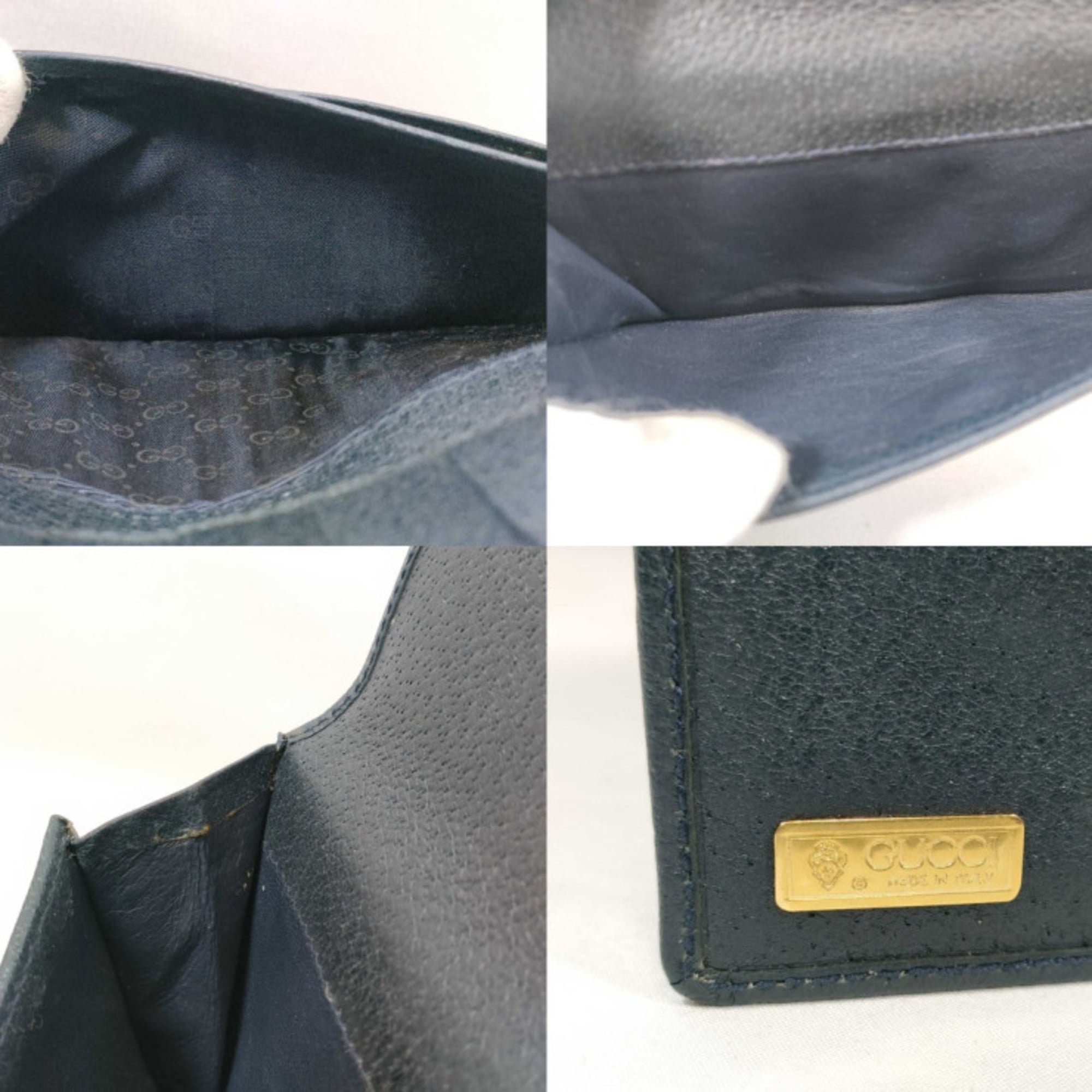 Gucci Gg Supreme Beige Navy Pvc Leather Long Wallet (Bi-Fold) (Pre-Owned)