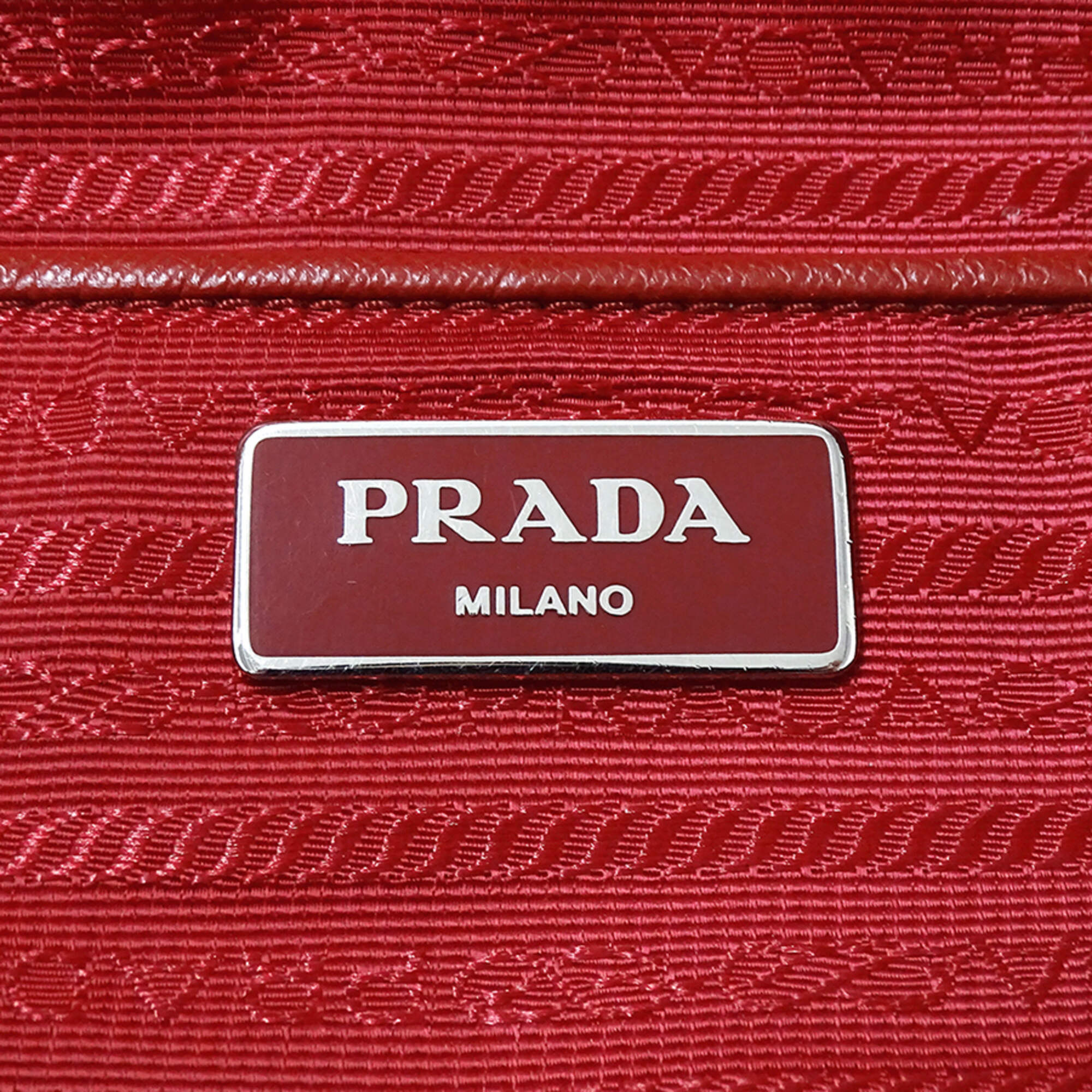 Prada Red Color White Nylon Handbag Shoulder Bag Tote Bag (Pre-Owned)