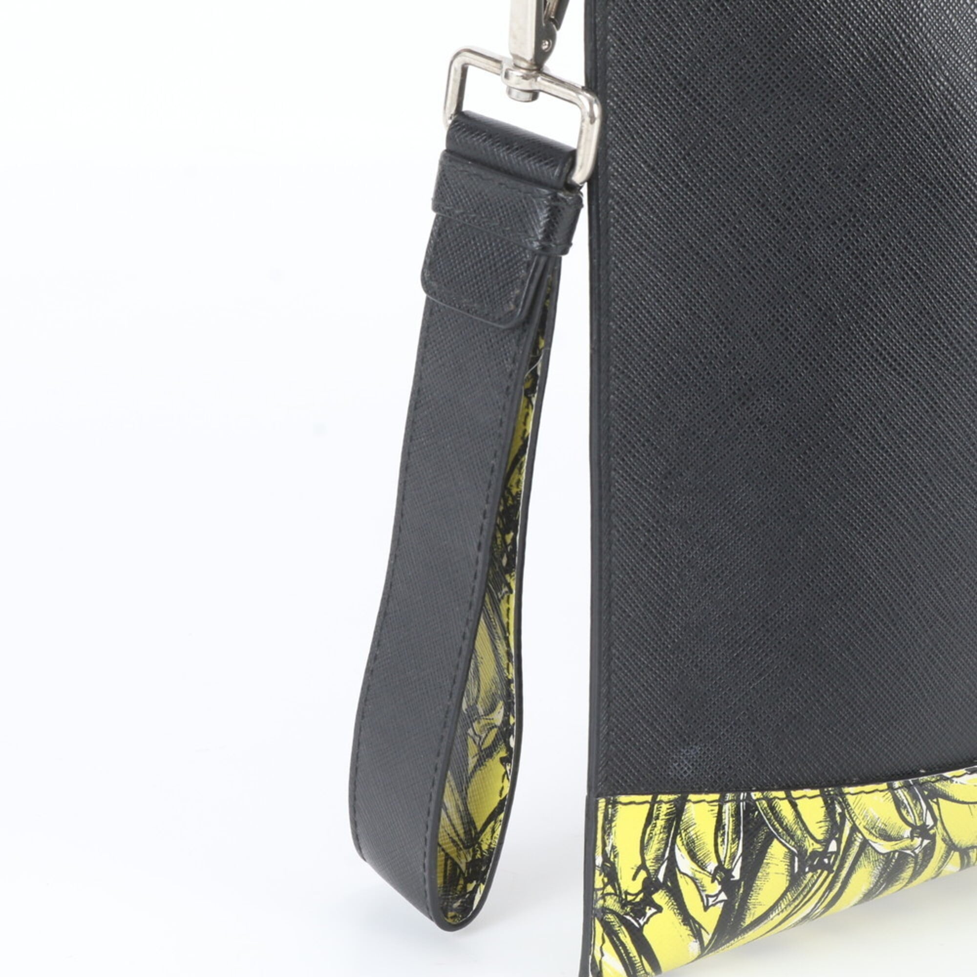 Prada Black Yellow Leather Clutch Bag Pouch (Pre-Owned)