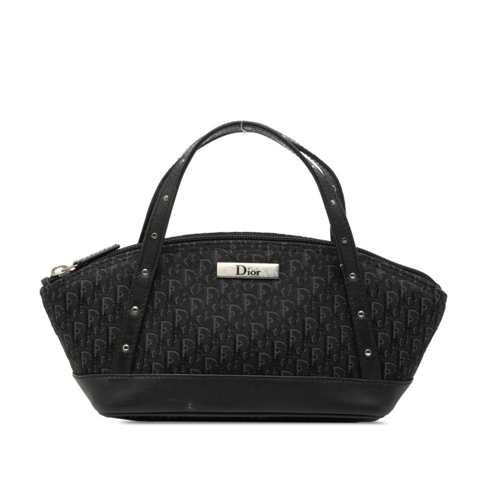 Christian Dior Black Leather Canvas Handbag (Pre-Owned)