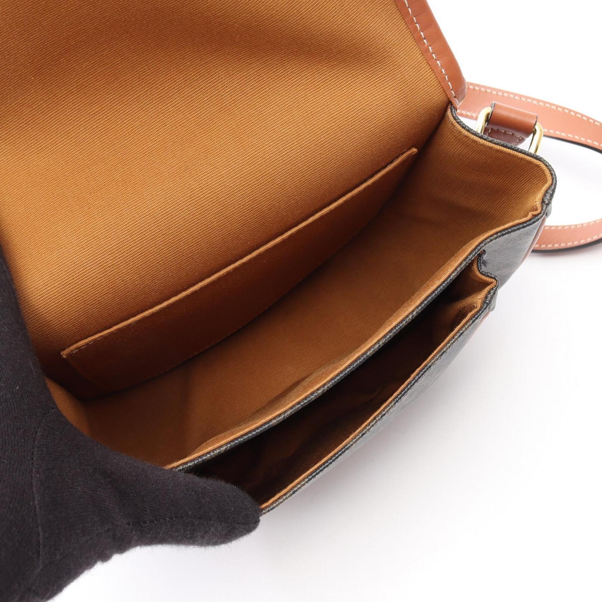Celine Black Brown Coated Canvas Leather Handbag Shoulder Bag (Pre-Owned)
