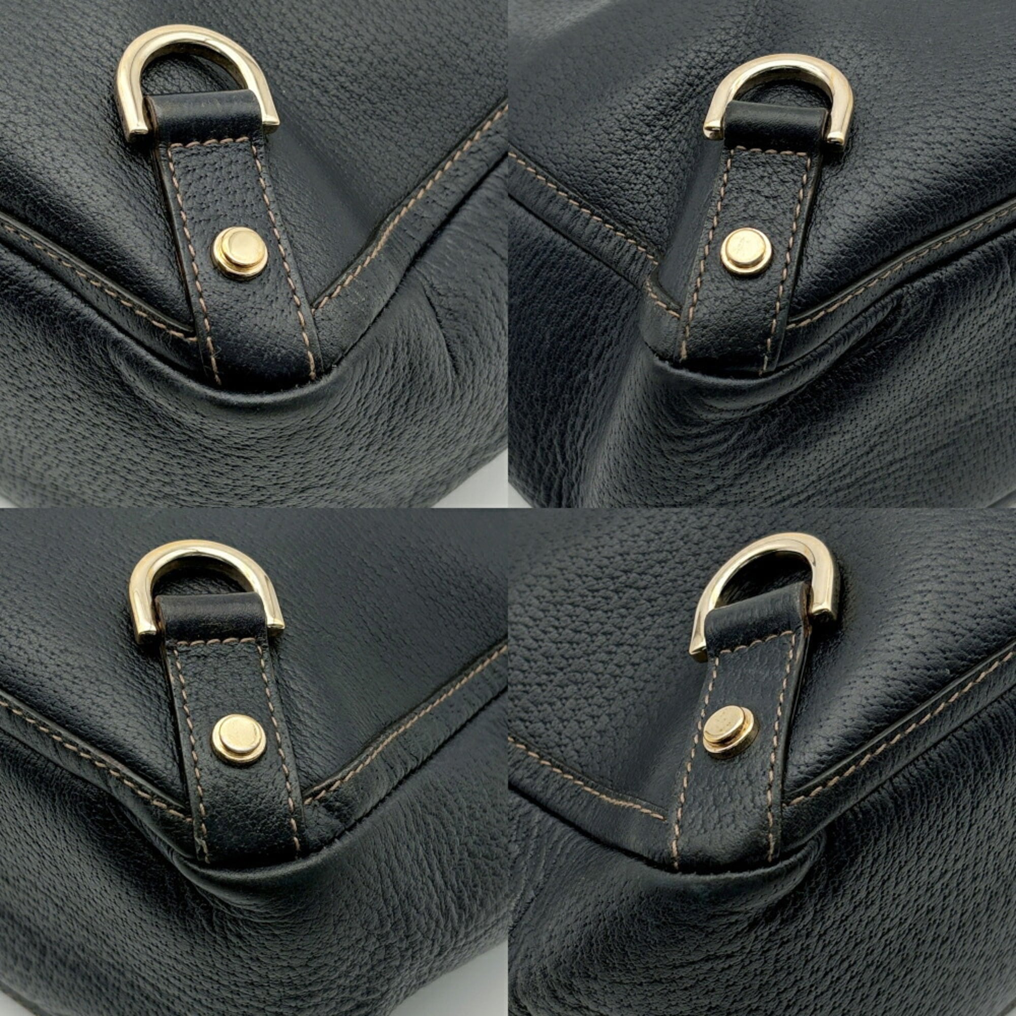 Gucci Navy Leather Canvas Tote Bag (Pre-Owned)