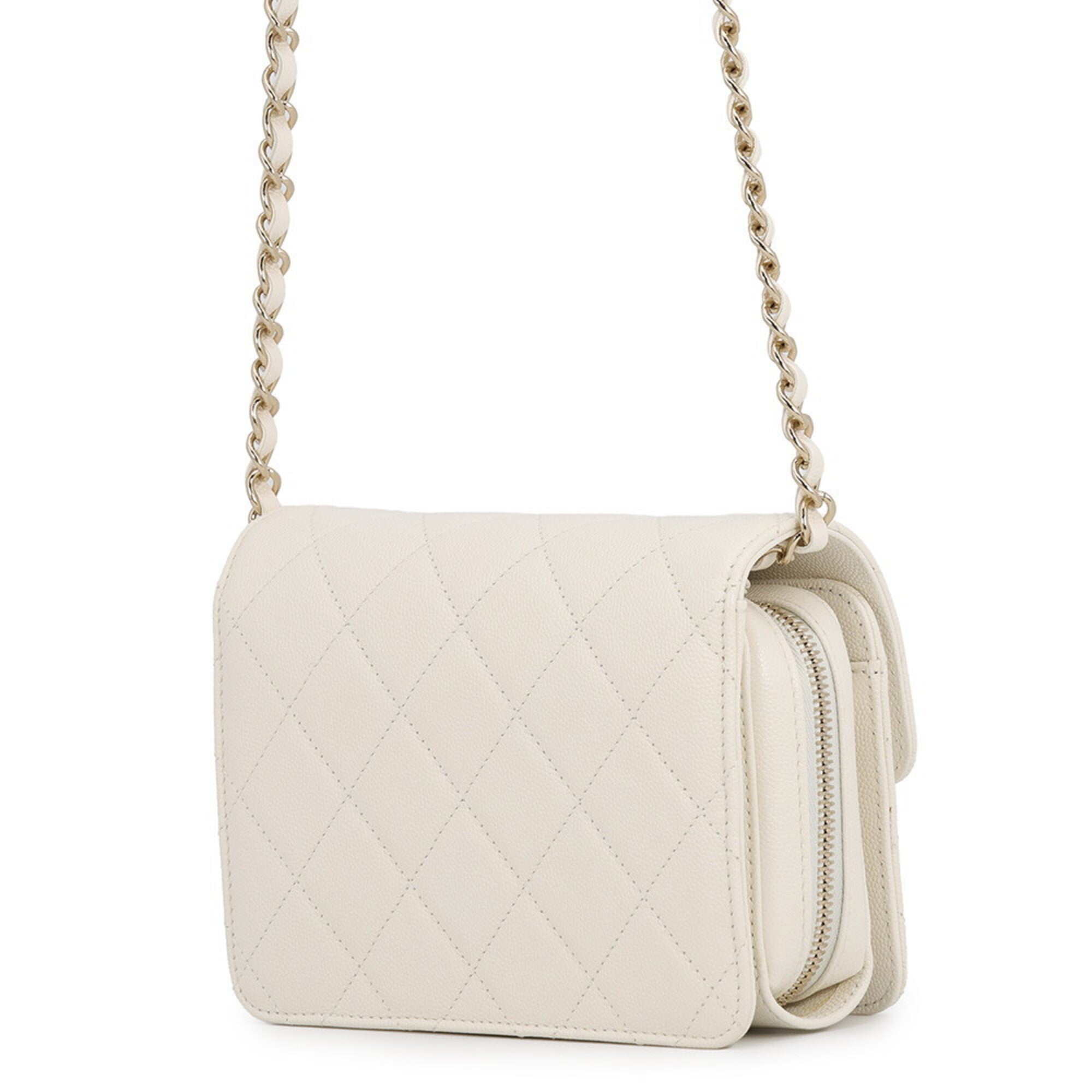 Chanel Matelasse White Grained Calfskin Handbag Shoulder Bag (Pre-Owned)
