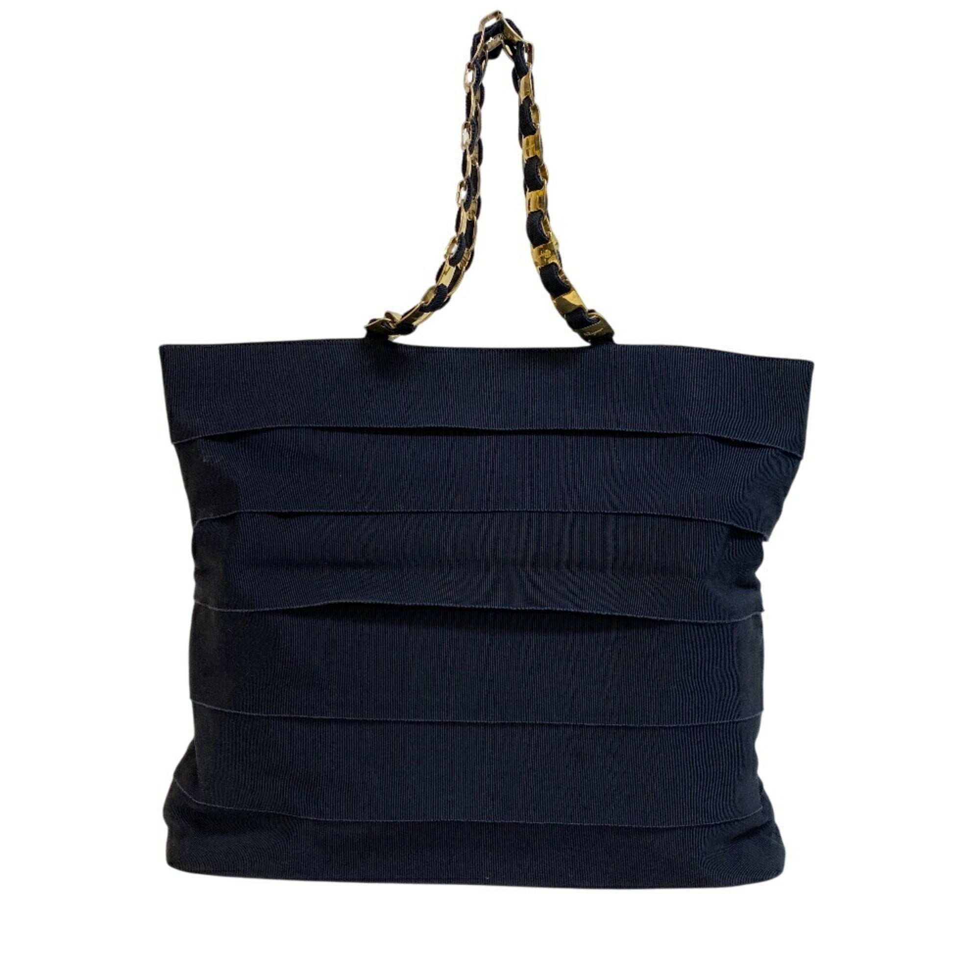 Salvatore Ferragamo Gold Navy Canvas Leather Tote Bag (Pre-Owned)