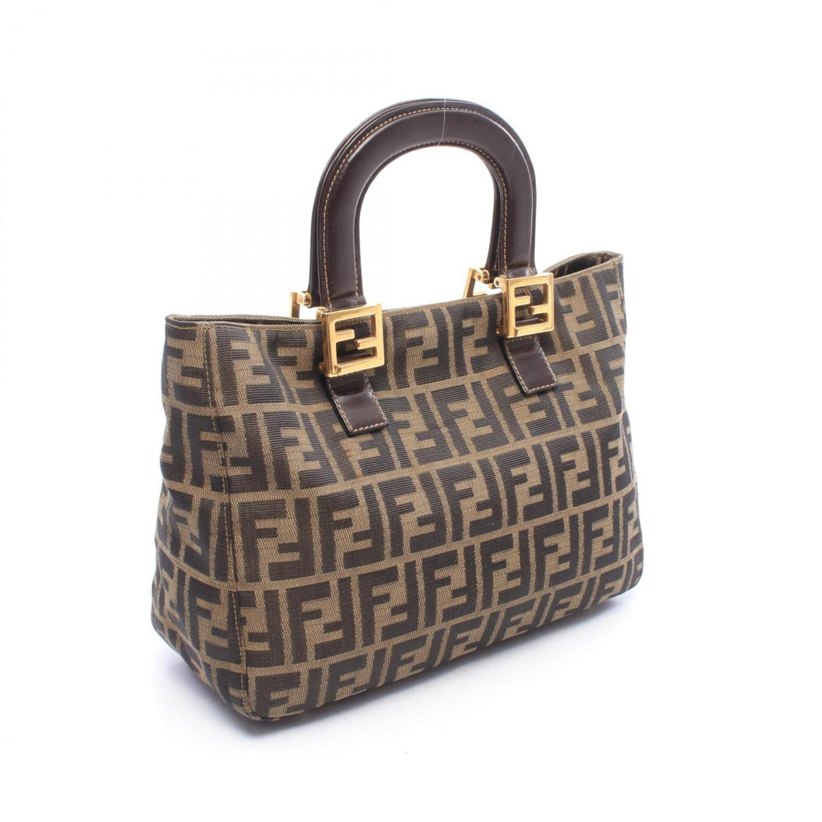Fendi Black Brown Canvas Leather Handbag (Pre-Owned)