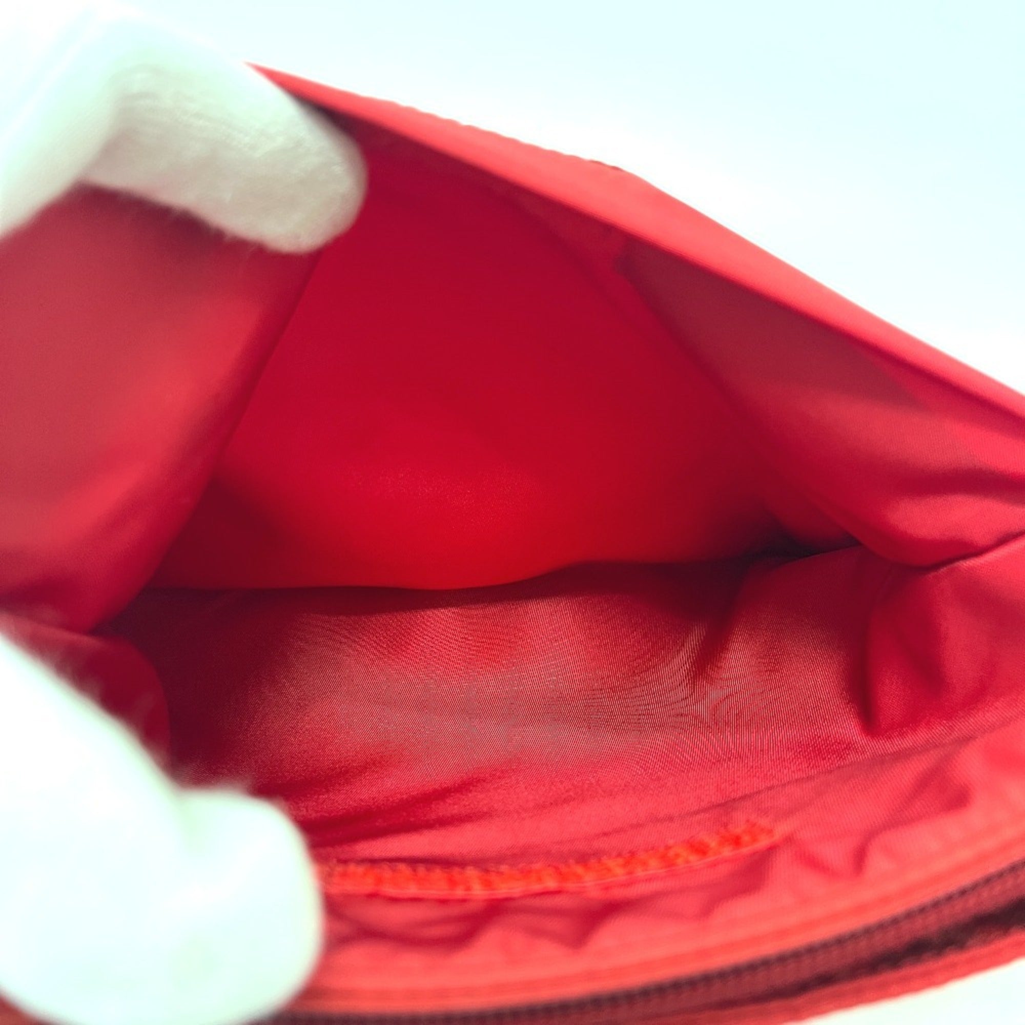 Prada Red Color Nylon Handbag Tote Bag (Pre-Owned)