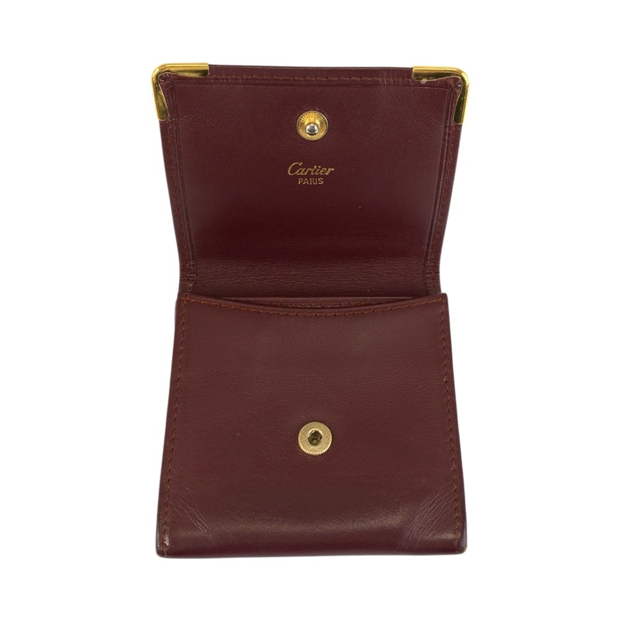 Cartier Bordeaux Leather Coin Purse/Coin Case (Pre-Owned)