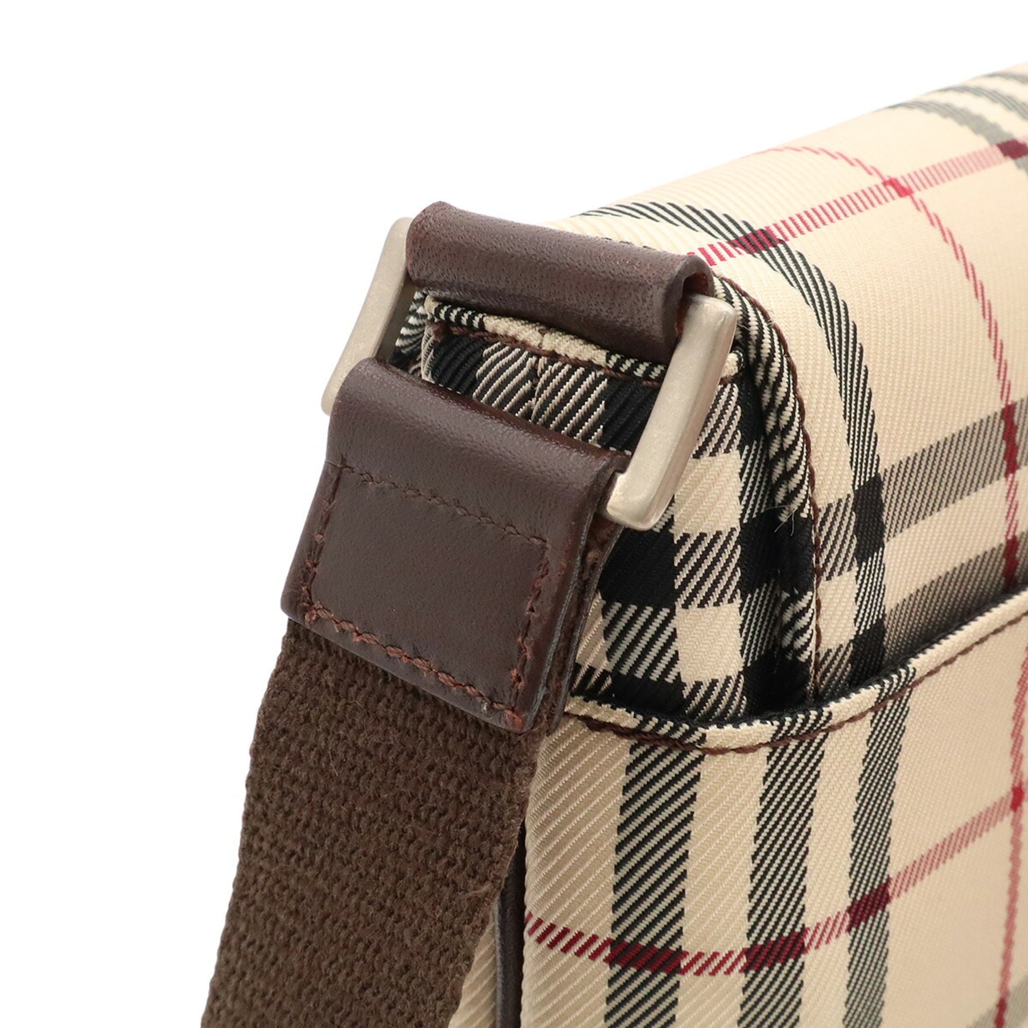 Burberry Beige Black Bordeaux Canvas Leather Shoulder Bag (Pre-Owned)