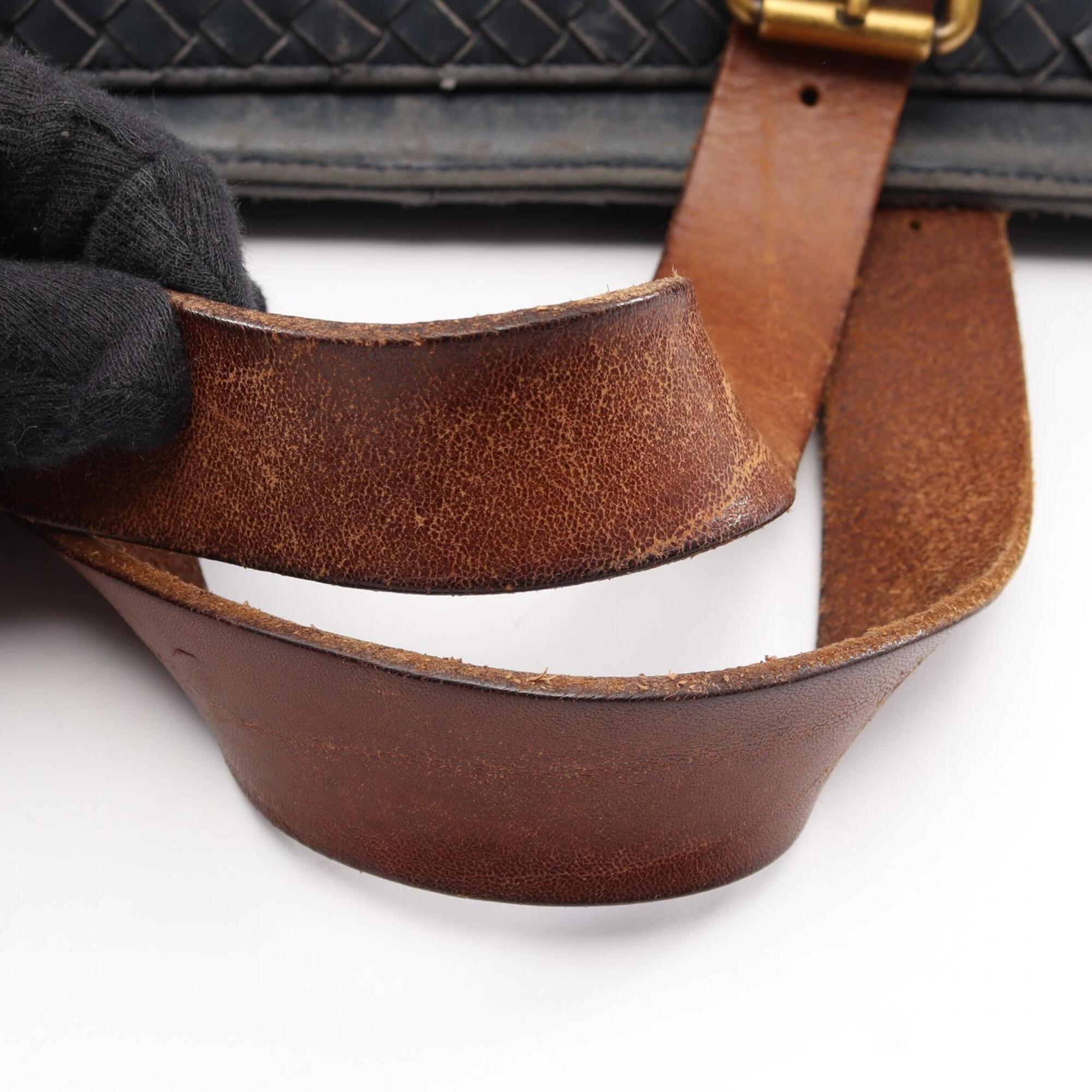 Bottega Veneta Brown Navy Leather Handbag Tote Bag (Pre-Owned)