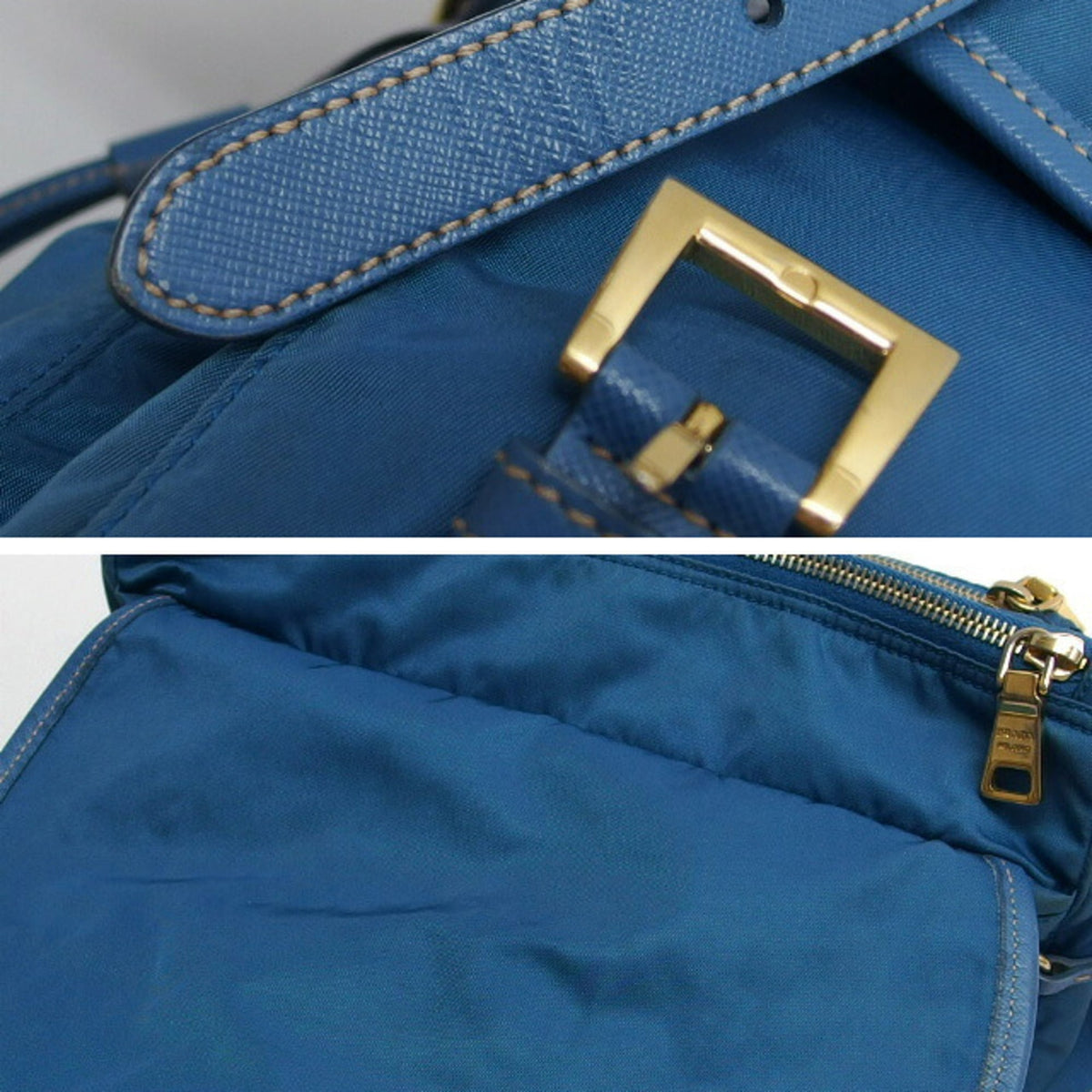 Prada Saffiano Blue Nylon Leather Shoulder Bag (Pre-Owned)