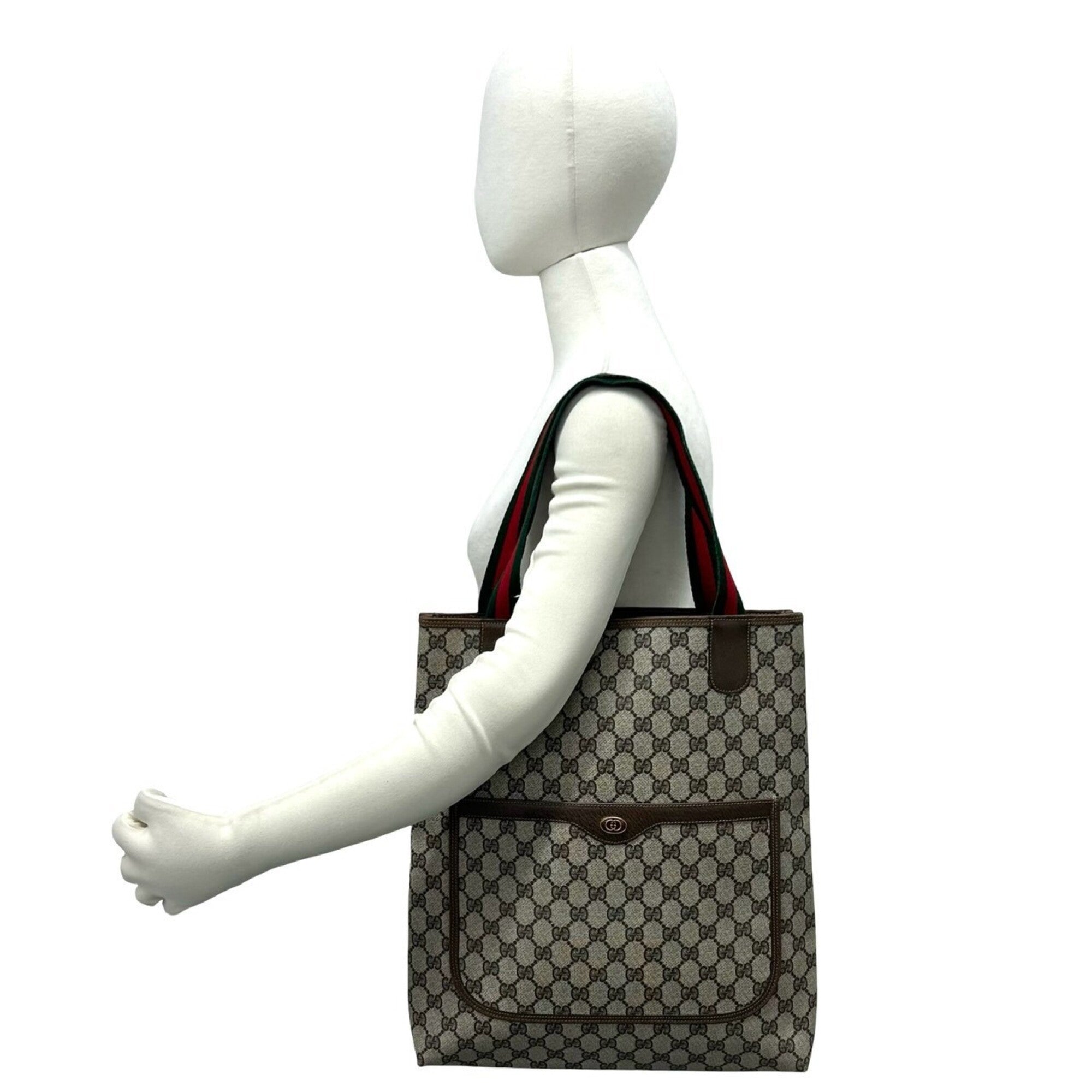 Gucci Brown Green Red Color Leather Pvc Shoulder Bag Tote Bag (Pre-Owned)