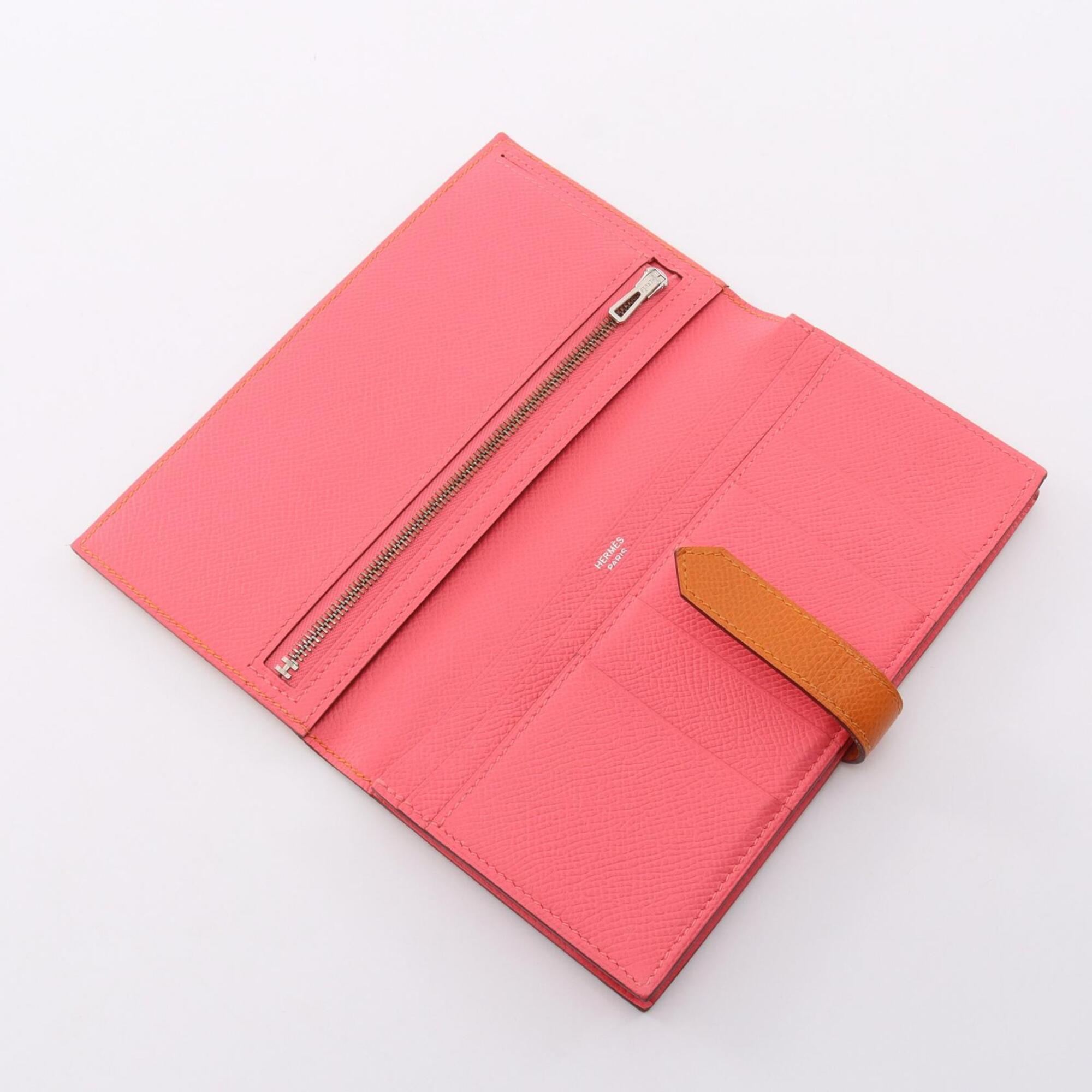 Hermes Orange Pink Epsom Leather Long Wallet (Bi-Fold) (Pre-Owned)